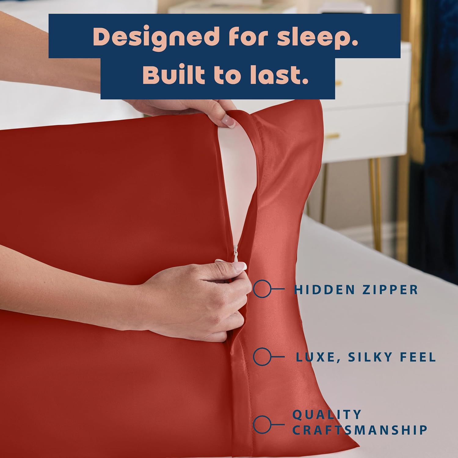 Blissford Satin Pillowcase with Zipper, for Hair and fabric comfort, Feels Soft and Cool Like a Silk Pillowcase, Satin Pillow Cases 2…