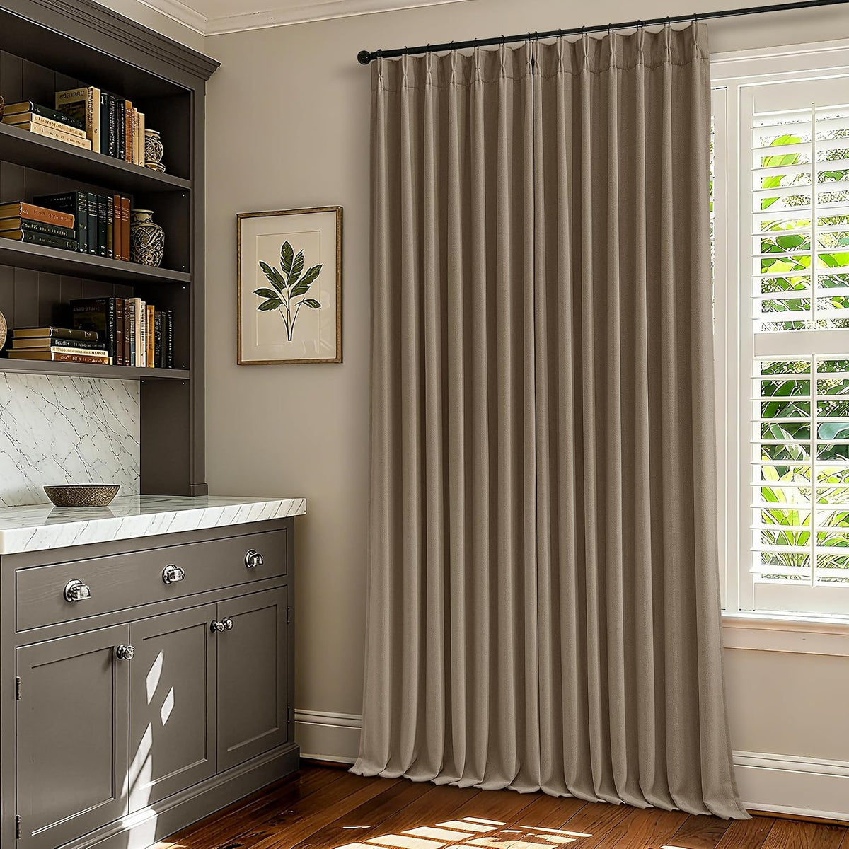 Twodrapes Latte Pleated Linen Blackout Curtains 84 Inches Long for Bedroom Living Room Pinch Pleat Black Out Thermal Insulated Ring Hooks B…