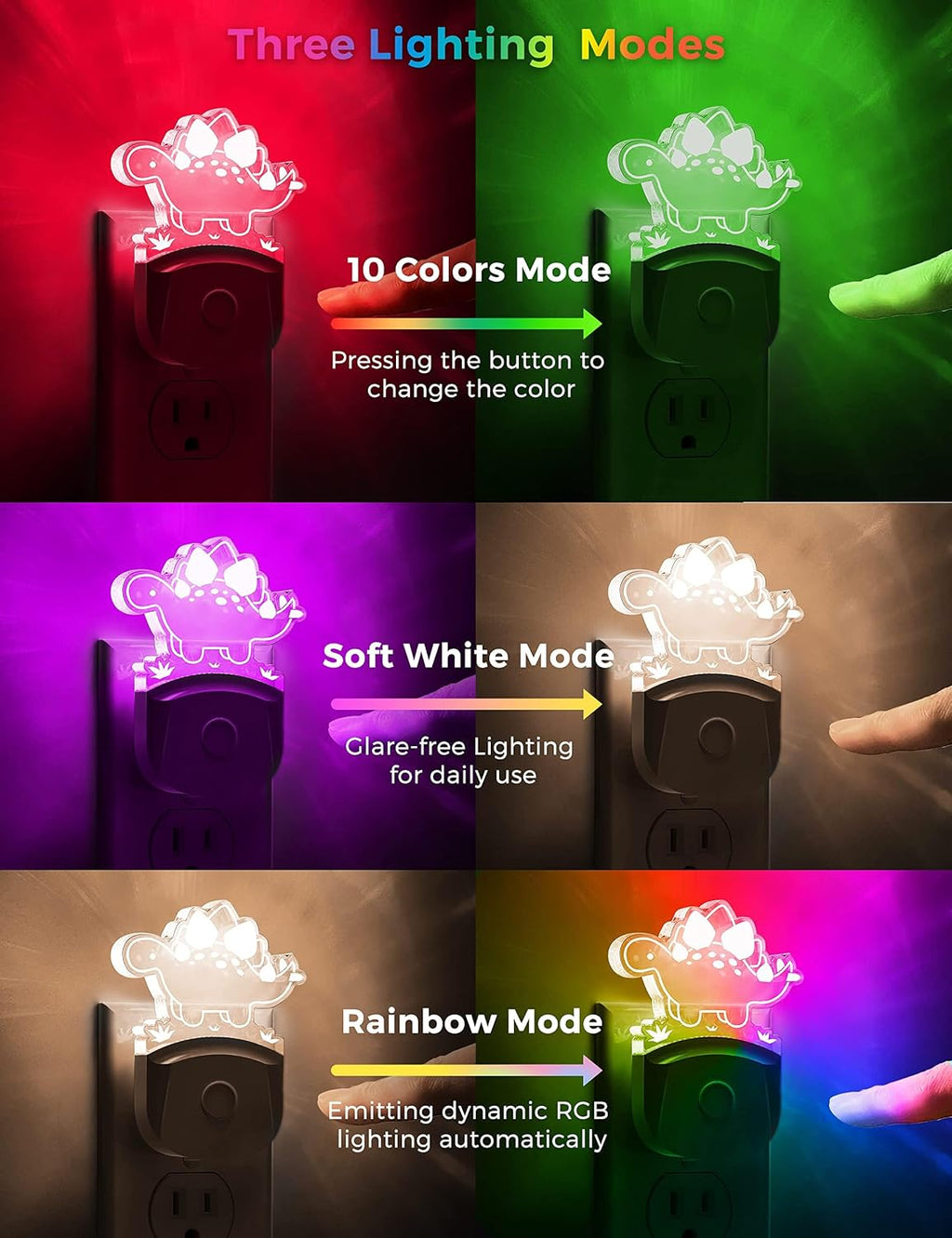 L LOHAS LED Night Light for Kids with Dusk to Dawn Sensor, Dinosaur Nightlight for Boys, Stegosaurus LED Night Light Plug in, RGB + Soft…