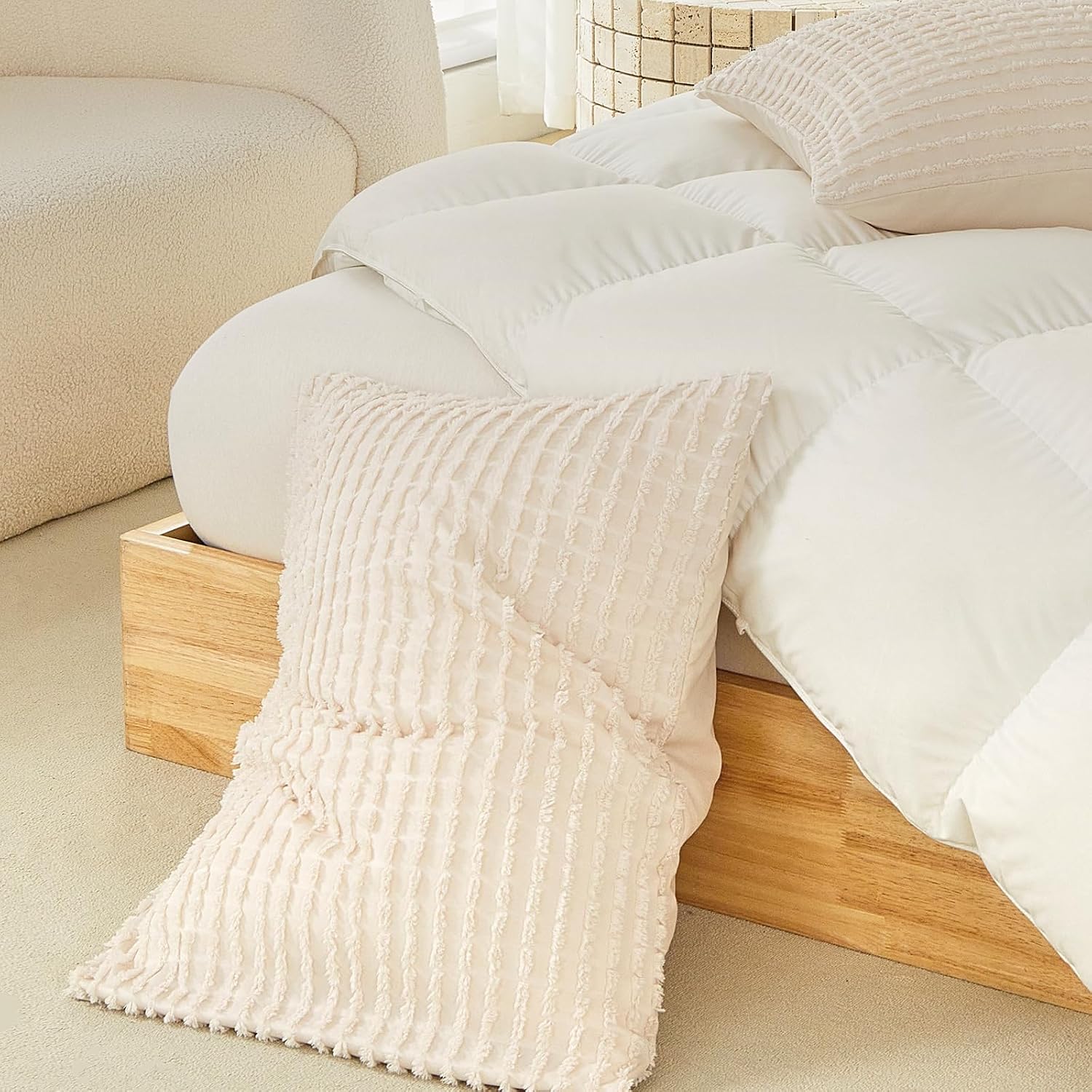 Warmdern Beige Pillow Covers King Pillow Cases Soft Microfiber Pillow Cases Set of 6 Boho Textured Pillowcase with Envelope Closure(Beige,…