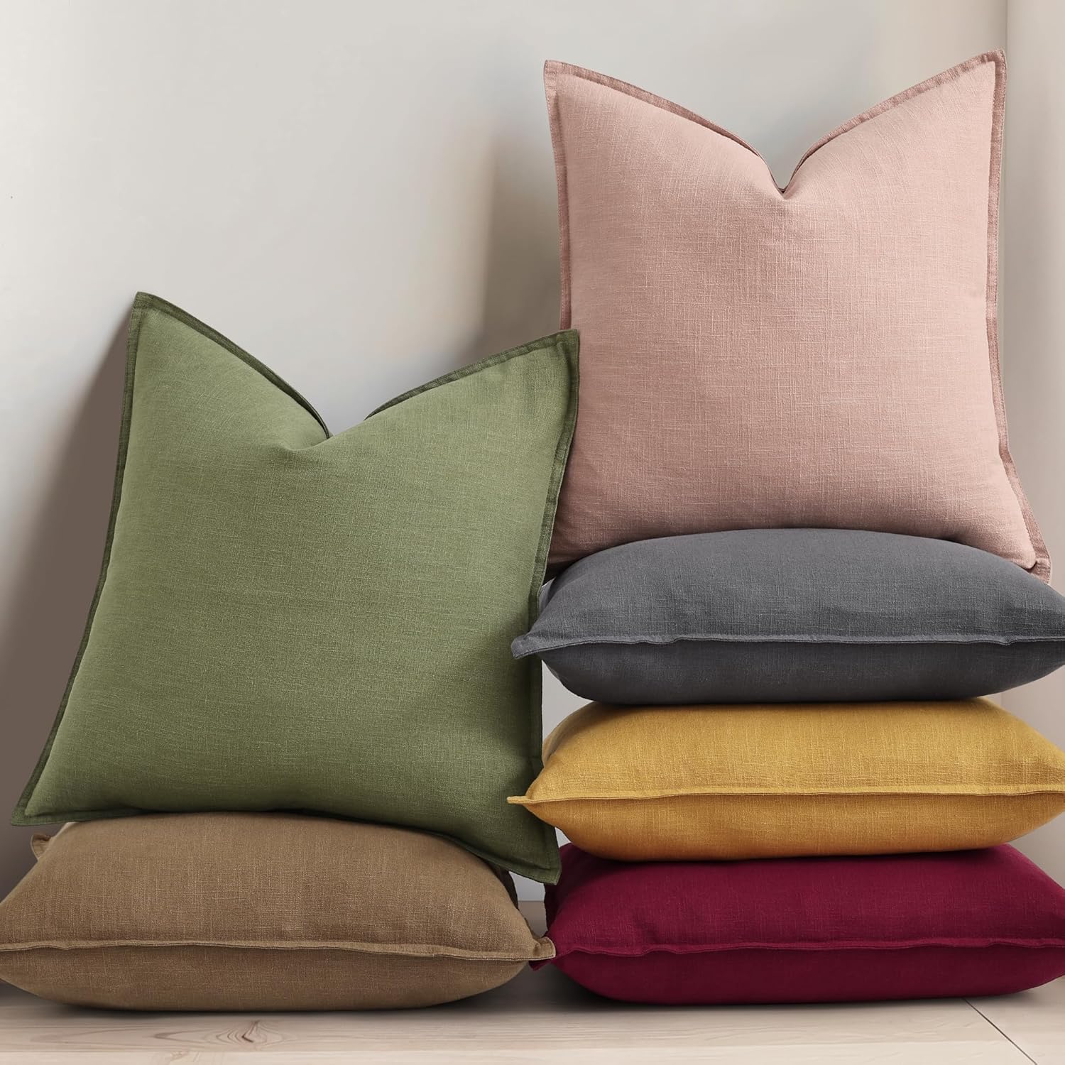 decorUhome Summer Decorative Linen Euro Sham Throw Pillow Covers 26x26 Inch Set of 2 Dark Grey Pillow Covers with Flange Edges Soft Farmhou…