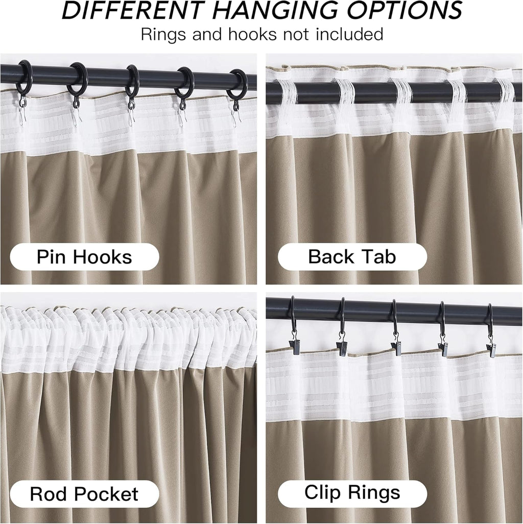 Rybhome RYB HOME Camel Beige Velvet Curtains 108 inch, Room Darkening Window Curtains with Multiple Hanging Options Heavy Duty Plush Backdr…