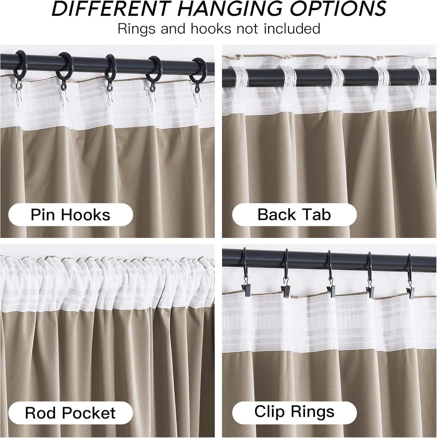 Rybhome RYB HOME Camel Beige Velvet Curtains 108 inch, Room Darkening Window Curtains with Multiple Hanging Options Heavy Duty Plush Backdr…