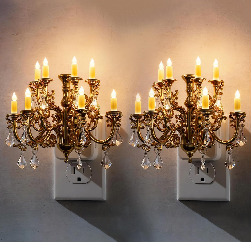 L LOHAS LED Night Lights Plug into Wall,2 Pack, Crystal Chandelier Candle Nightlight with Dusk to Dawn Sensor, Brightness Adjustable,3000K…