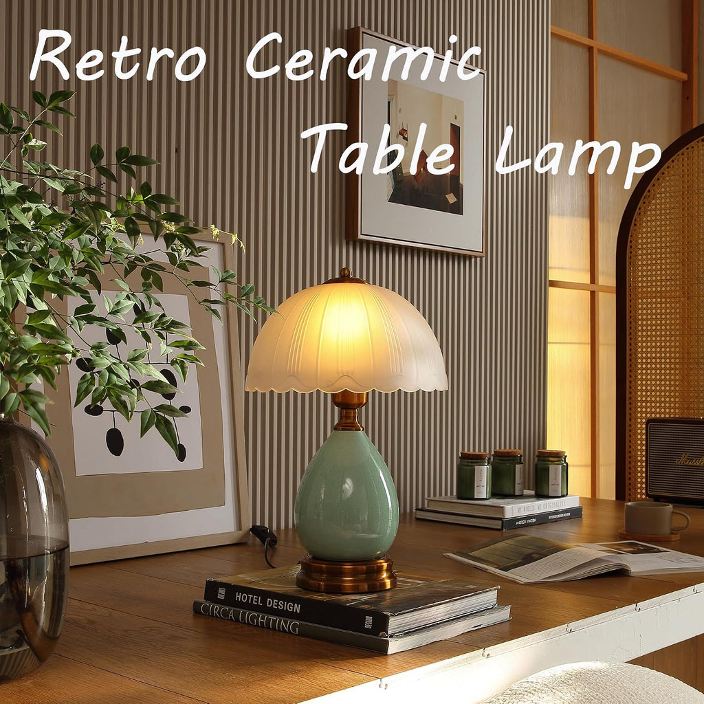 Glivpny Vintage Lamp for Living Room,16" Modern Ceramic Table Lamps for Bedroom, Retro Bedside Nightstand Traditional Lamps, Classic…