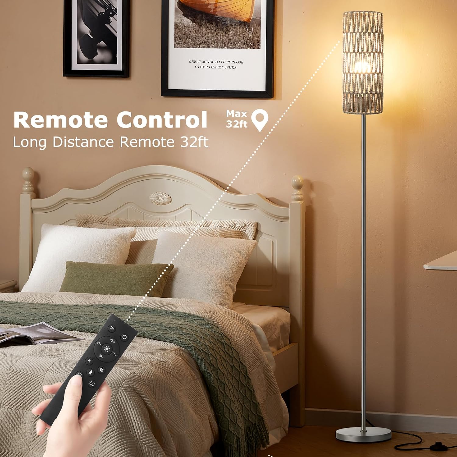 Ambimall 64'' Floor Lamps for Living Room with Remote Control and Stepless Dimmable Colors Temperature & Brightness, Boho Grey Standing…
