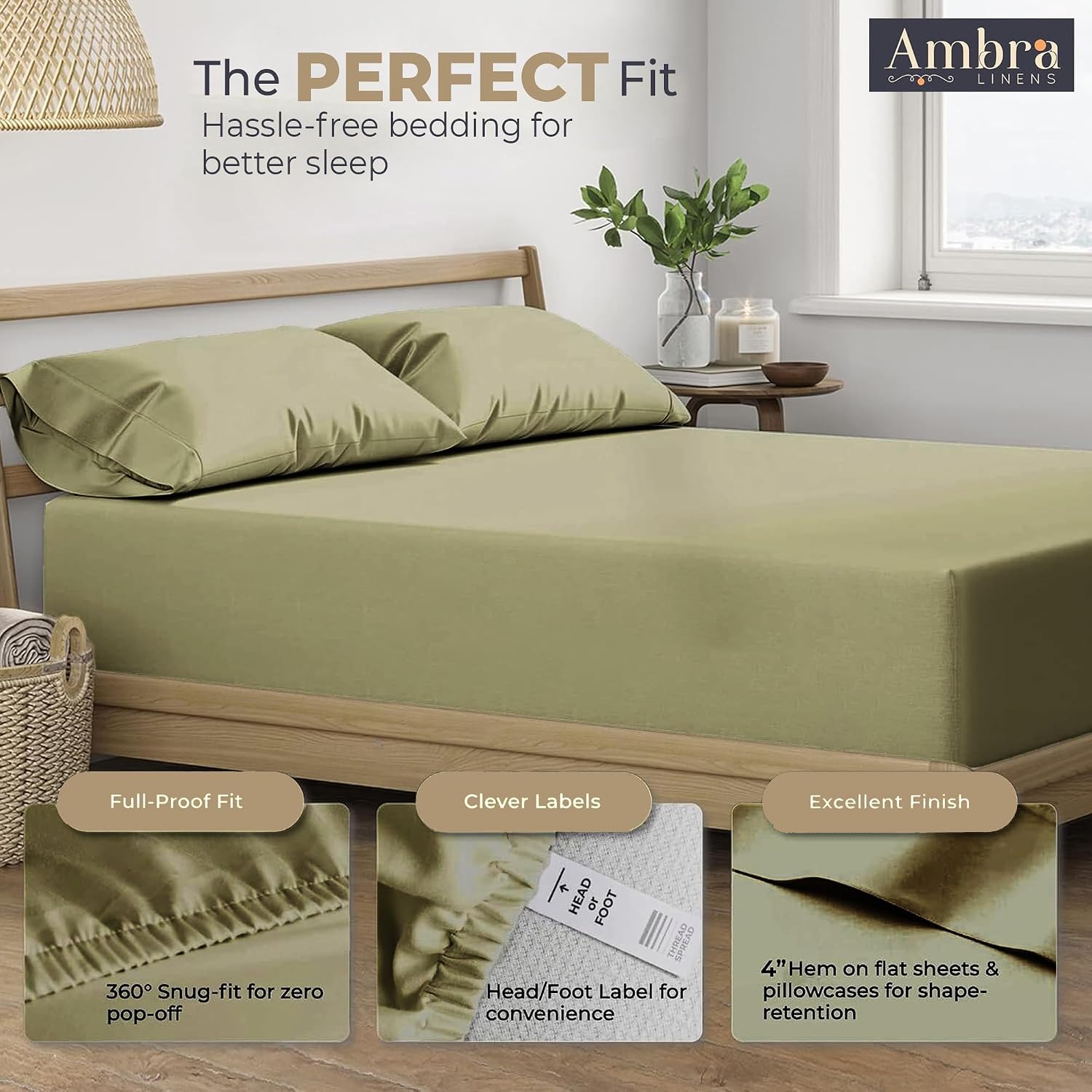 Ambra Linens 100% Organic Cotton Sheets for Queen Size Bed Set - 4 PC Organic Queen Sheets Set - Soft, Comfy, Breathable & Cooling - 16” De…
