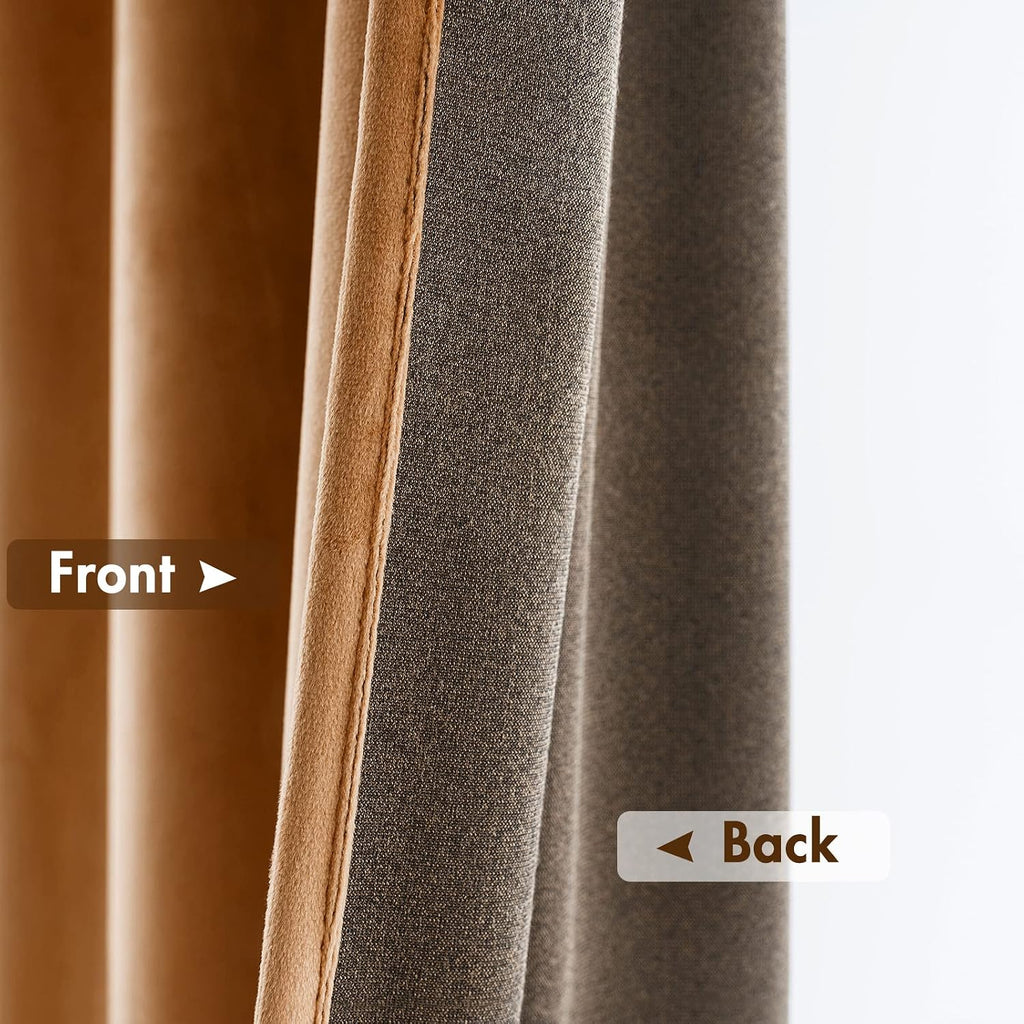 MIULEE Gold Brown Velvet Curtains Thermal Insulated Blackout Curtain Fall Drapes for Bedroom Living Room Darkening 96 Inches Long…