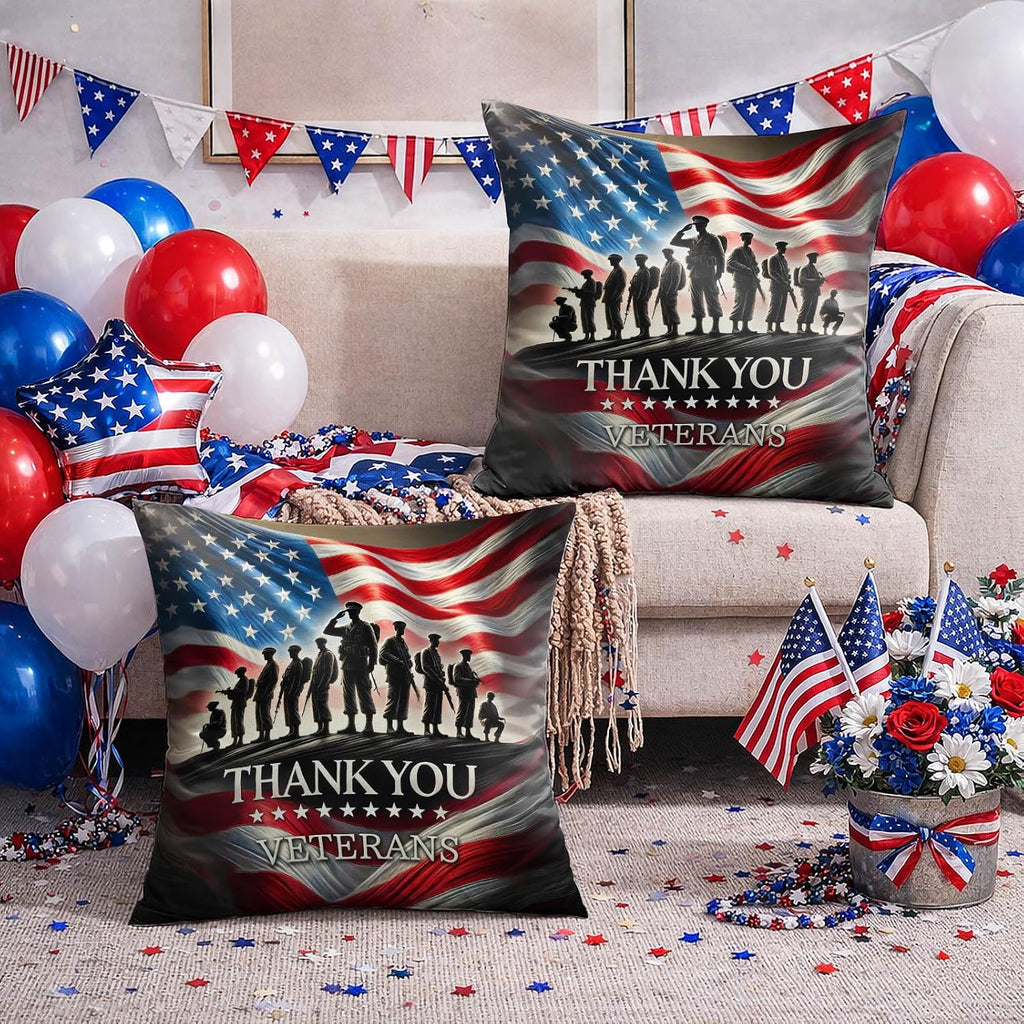 BlissYard Patriotic Throw Pillow Covers 18x18 Set of 2 American Flag Decorative Pillow Covers Thank You Veterans Patriotic Home Decor for…