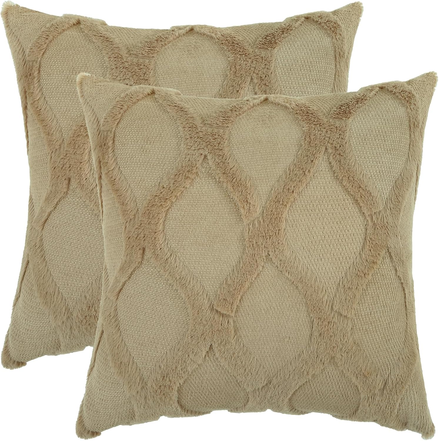 decorUhome Summer Throw Pillow Covers 18x18 Inch Set of 2, Soft Plush Faux Fur Wool Khaki Accent Couch Pillow Covers for Modern Farmhouse B…