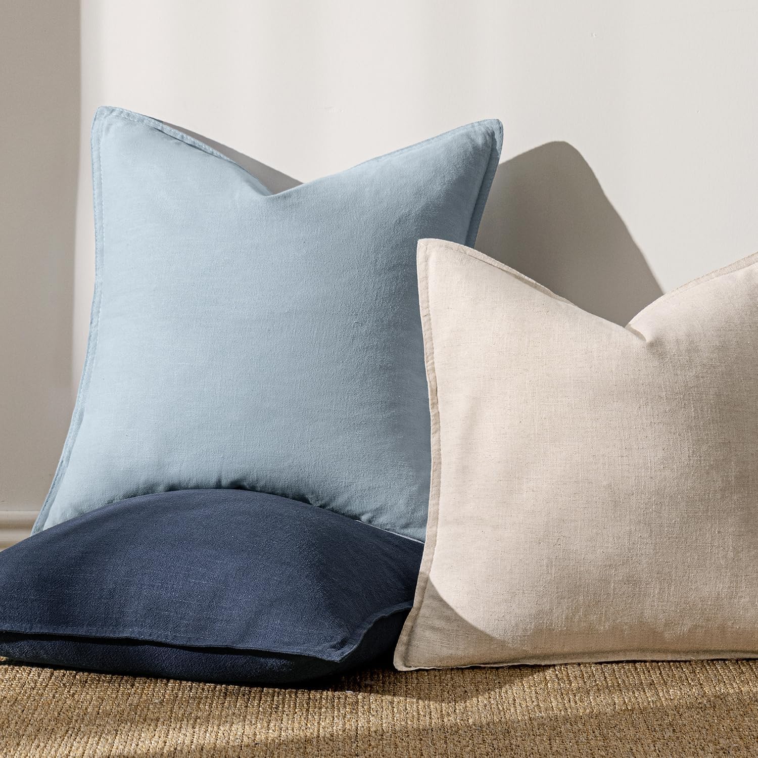 Anroduo Pack of 2 Decorative Linen Pillow Covers Light Blue Neutral Farmhouse Boho Soild Cushion Case Soft Accent Pillowcase for Couch Sofa…