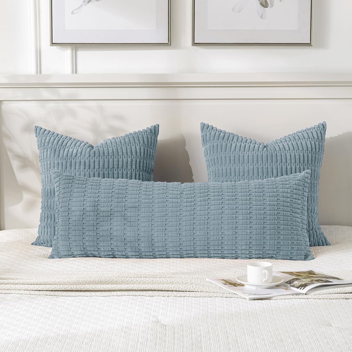 Fancy Homi Decorative Throw Pillow Covers for Bed Couch Bedroom Bench, Soft Corduroy Solid Pillow Case, Rustic Farmhouse Boho Room…