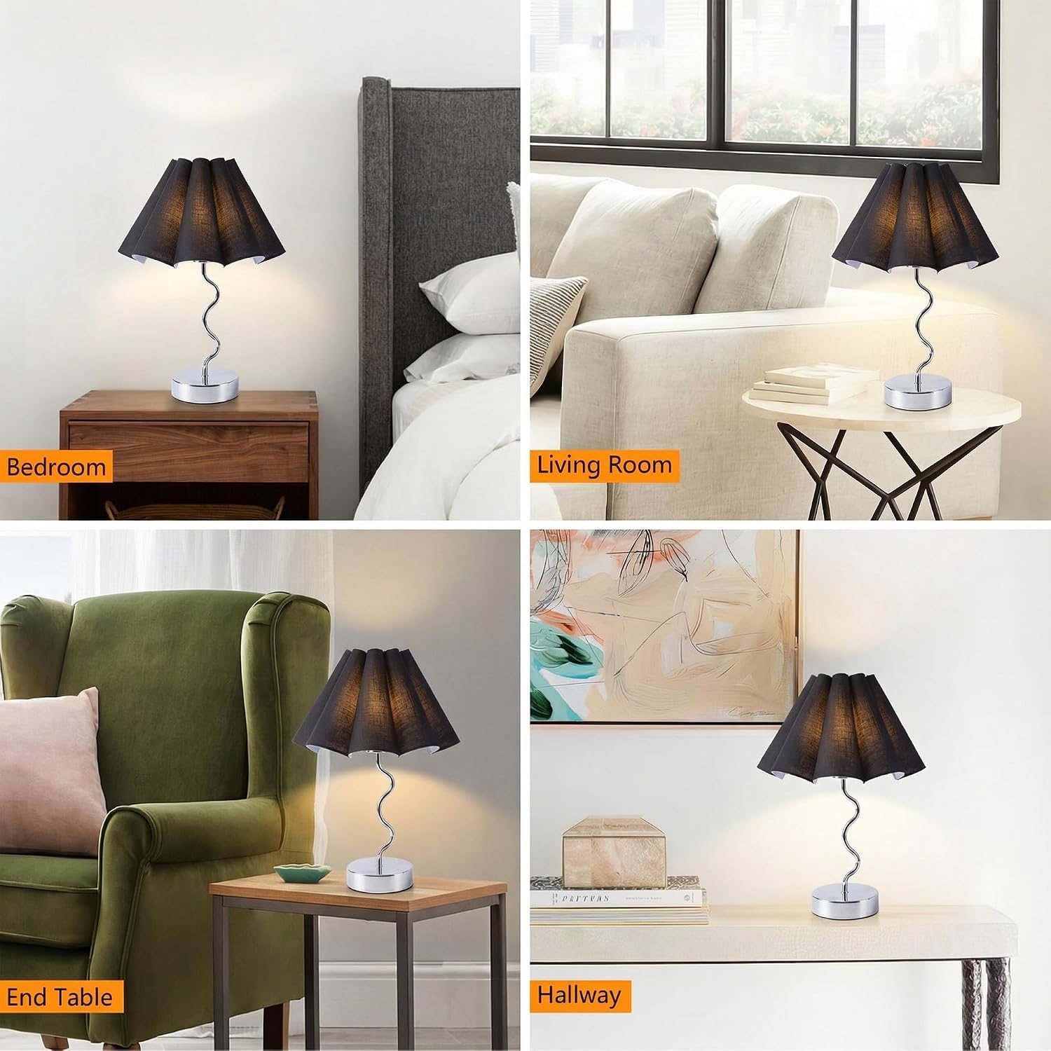 EOEYYOYB Pleated Table Lamp, Table Lamp for Bedroom, Bedside Lamps for Nightstand with Linen Lampshade, Modern Lamp for Bedroom Home…