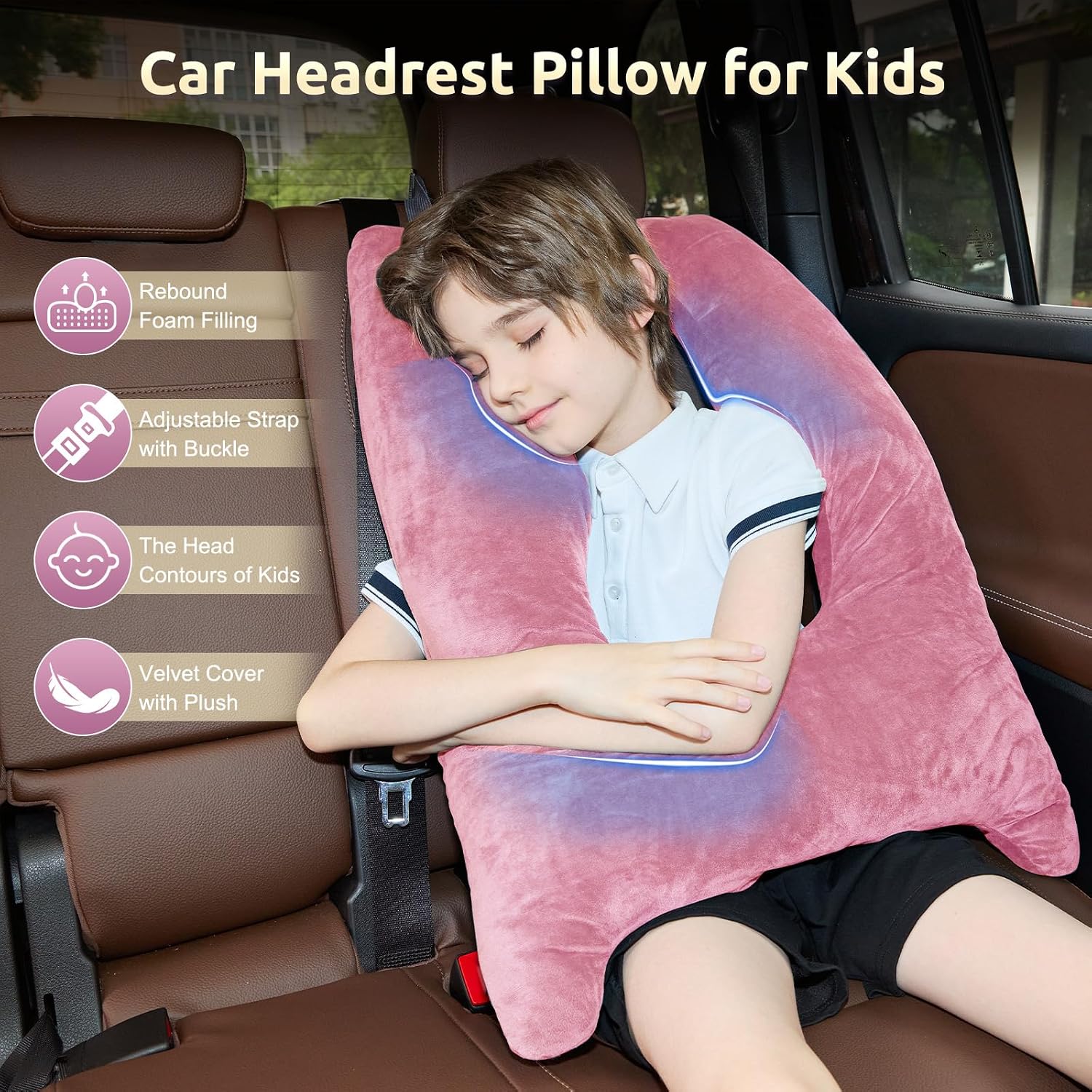 Car Pillow for Kids Travel Pillow with Adjustable Strap, Kids Floor Pillows Cushions for Adults and Children to Support Head and Body…