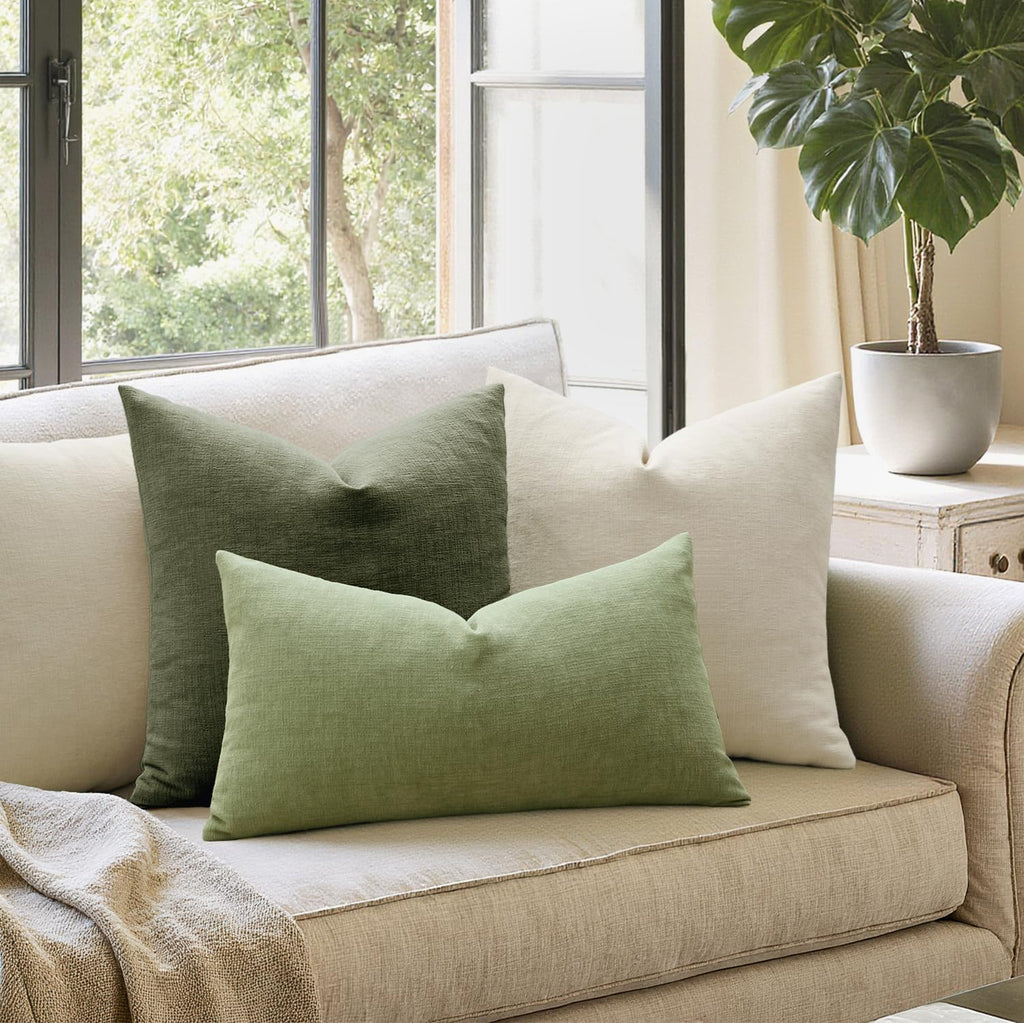 Miulee Olive Green Couch Pillow Covers 18x18 Inch, Set of 2 Soft Chenille Decorative Square Throw Pillow Covers Farmhouse for Sofa Living R…
