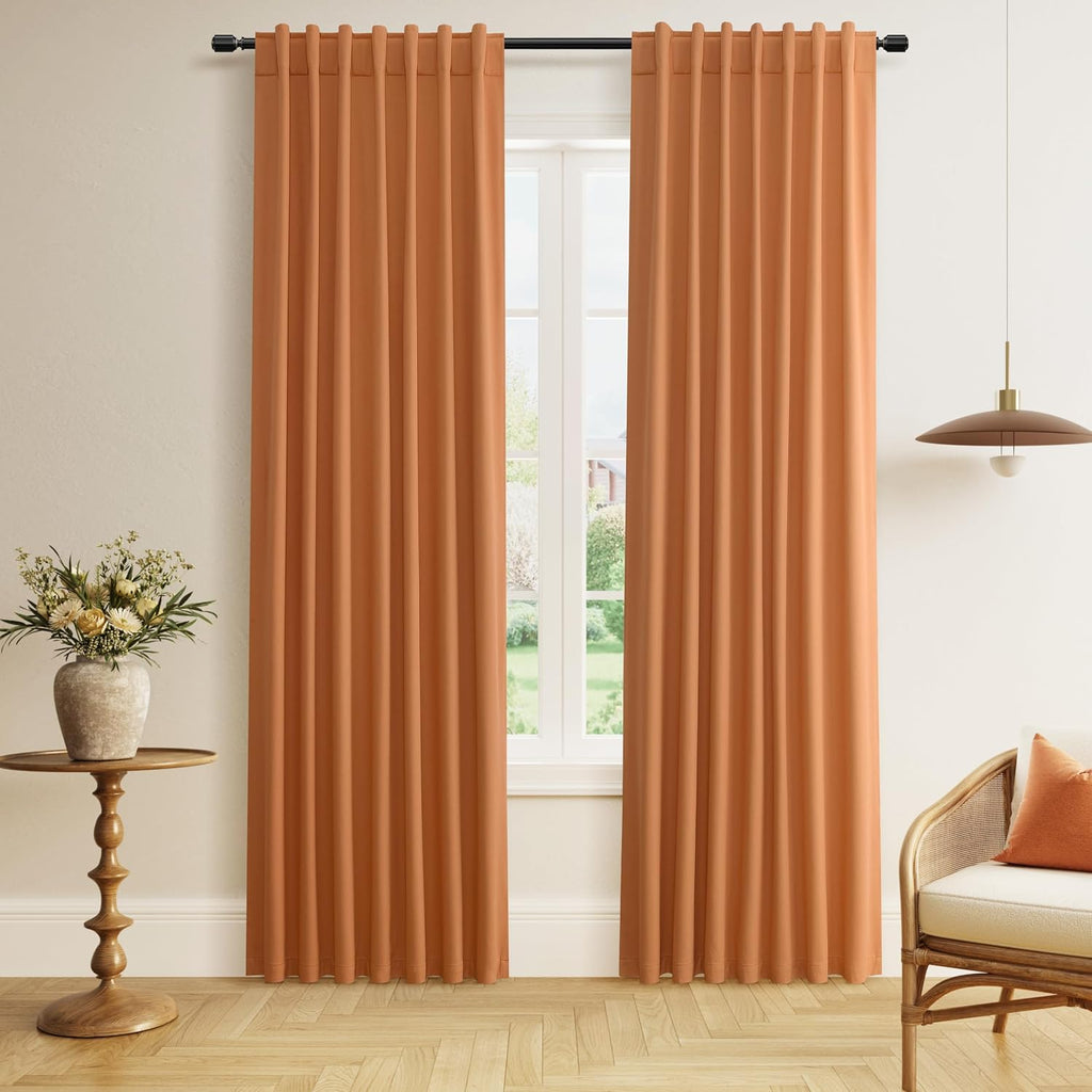 Guken Orange 100% Blackout Linen Curtains 84 Inch Length 2 Panels Set for Living Room Bedroom Back Tab Thermal Insulated Black Out Drapes R…