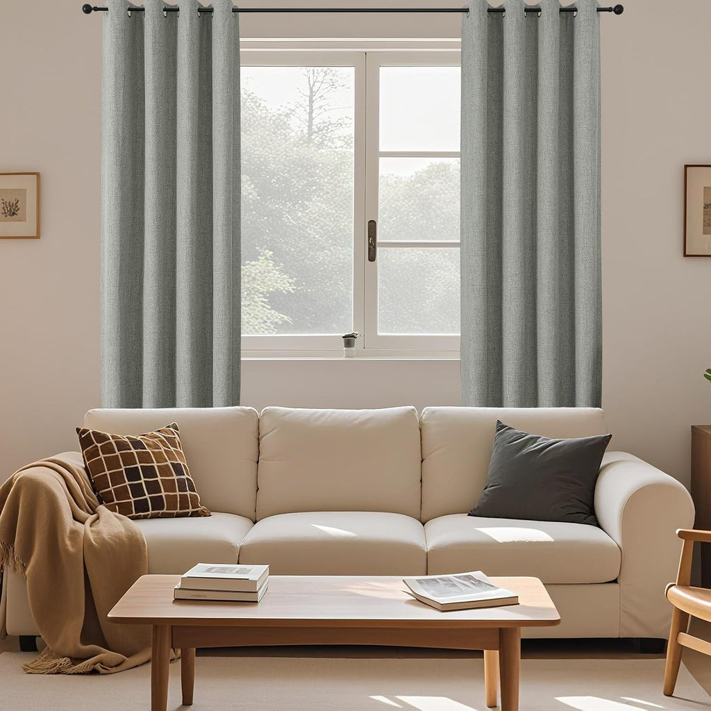 Cucraf 100% Blackout Curtains 72 inches Length 2 Panels Set, Room Darkening Linen Textured Curtain Grommet for Bedroom Living Room, Light B…