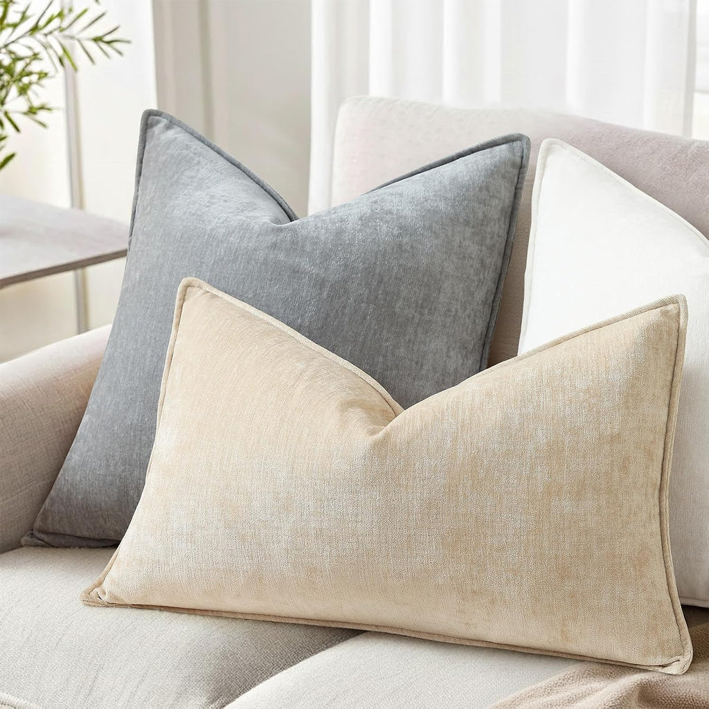 decorUhome Summer Couch Throw Pillow Covers 12x20 Set of 2, Decorative Soft Velvet Modern Cozy Chenille Lumbar Pillow Cases with Elegant De…