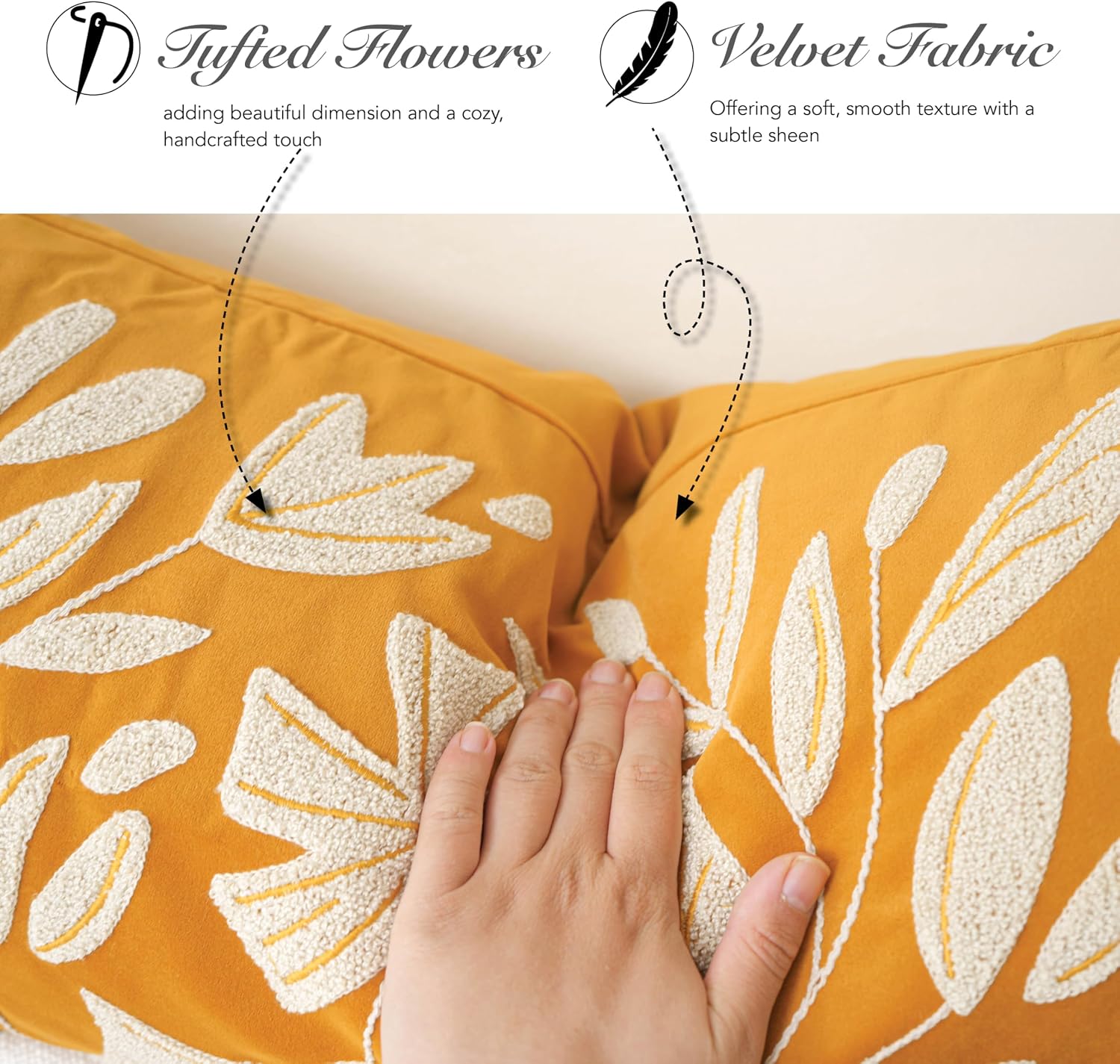 BlissBlush 12x20 Lumbar Pillow Cover, Mustard Yellow Rectangular Decorative Throw Pillowcase for Couch Sofa, Floral Tufted Embroidered…