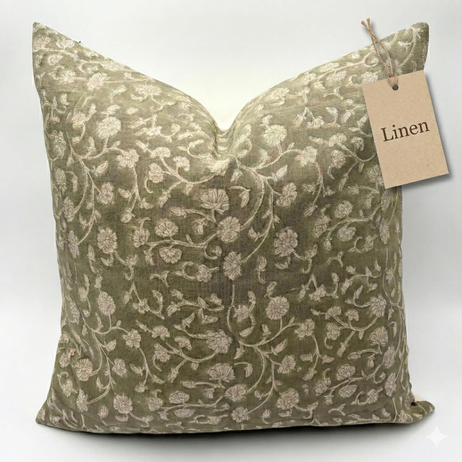 LineandLoop Linen Throw Pillow Covers 20x20 inch Floral Pillows Green Spring Decorative Pillow Covers for Living Room, Bedroom 2 inches cot…
