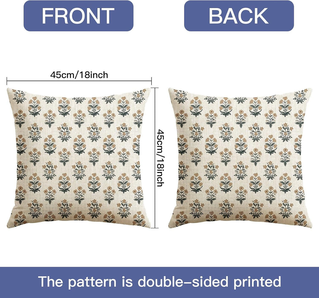 OTOSTAR Floral Print Pillow Covers 18x18 Inch Pack of 2 Double-Sided Brown Grey Flower Square Throw Pillow Covers Farmhouse Rustic…