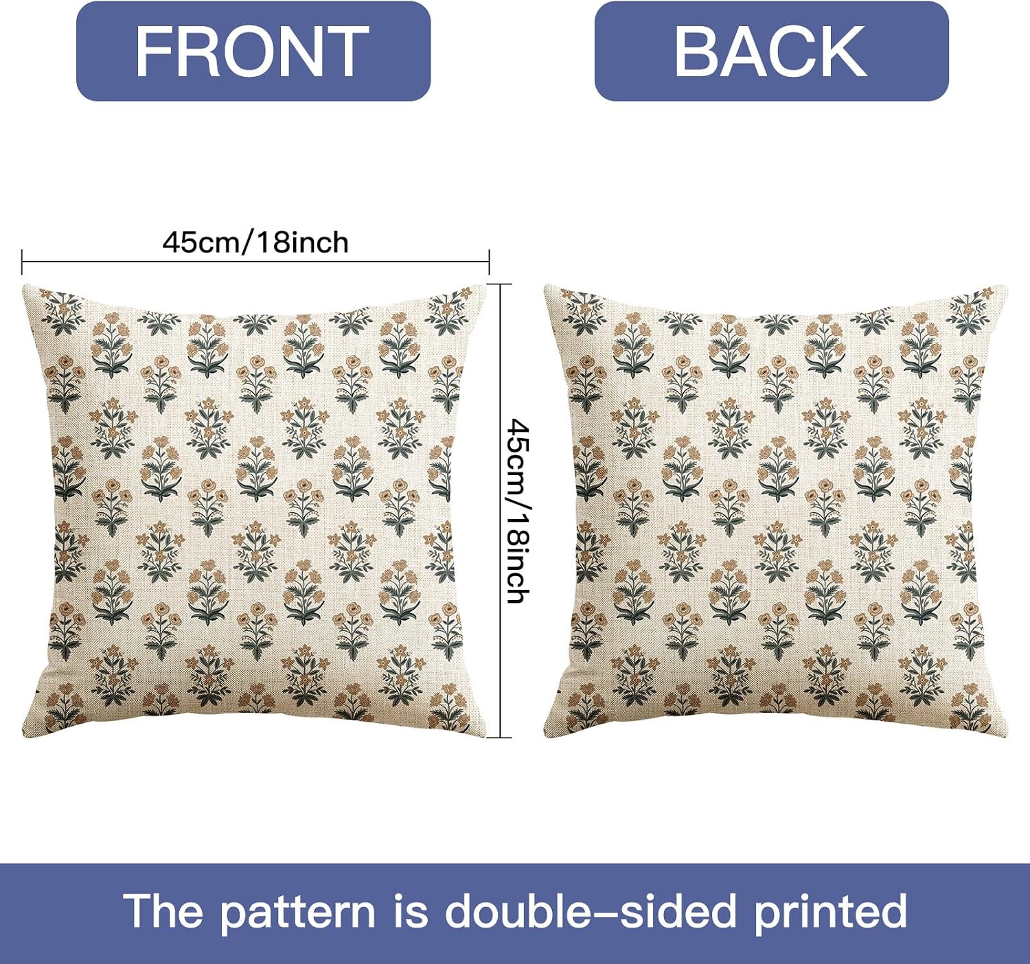 OTOSTAR Floral Print Pillow Covers 18x18 Inch Pack of 2 Double-Sided Brown Grey Flower Square Throw Pillow Covers Farmhouse Rustic…