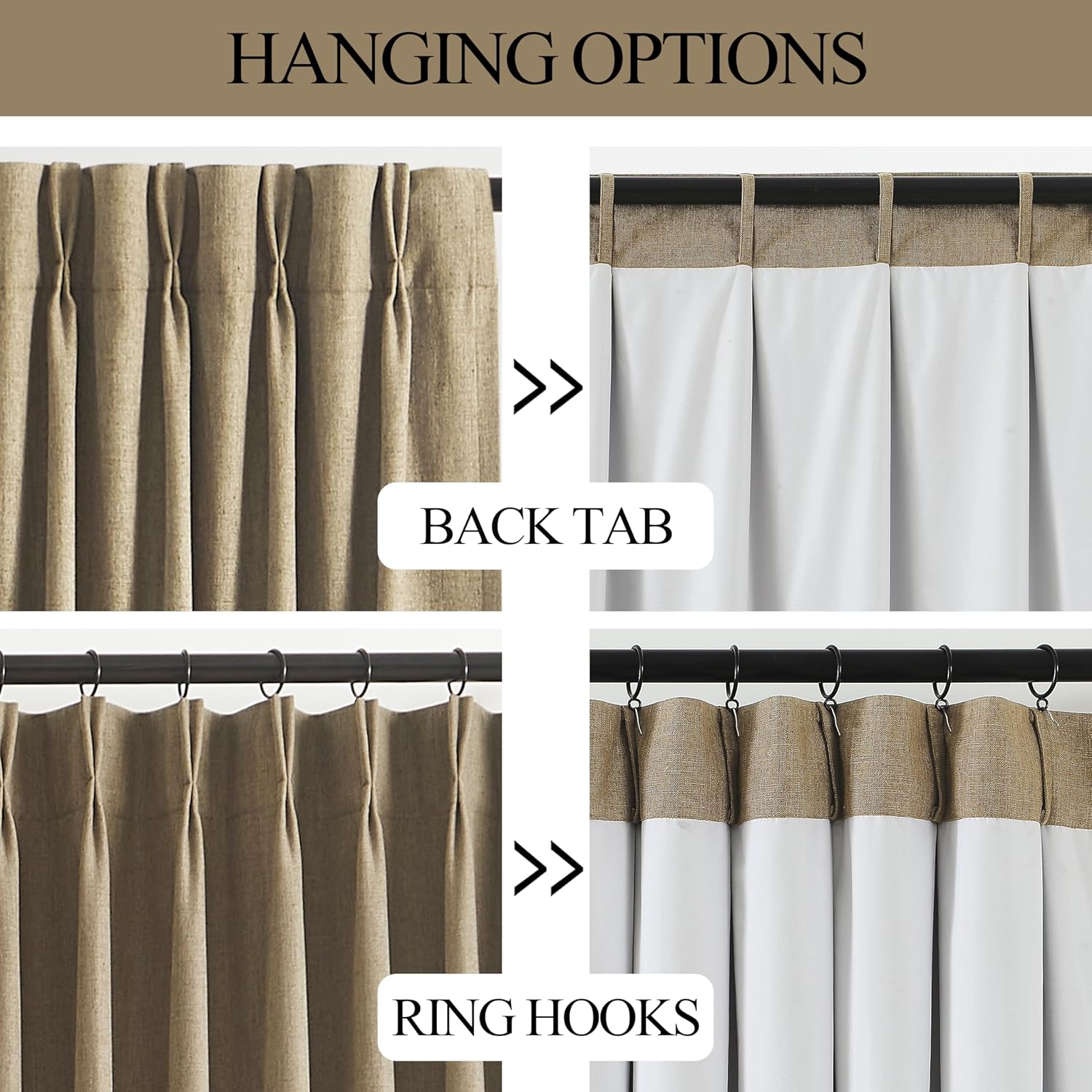 VisionHome Vision Home Brown Pinch Pleated Full Blackout Curtains Linen Blended 60" Wide Thermal Insulated Window Panels 120 inch for Bedro…