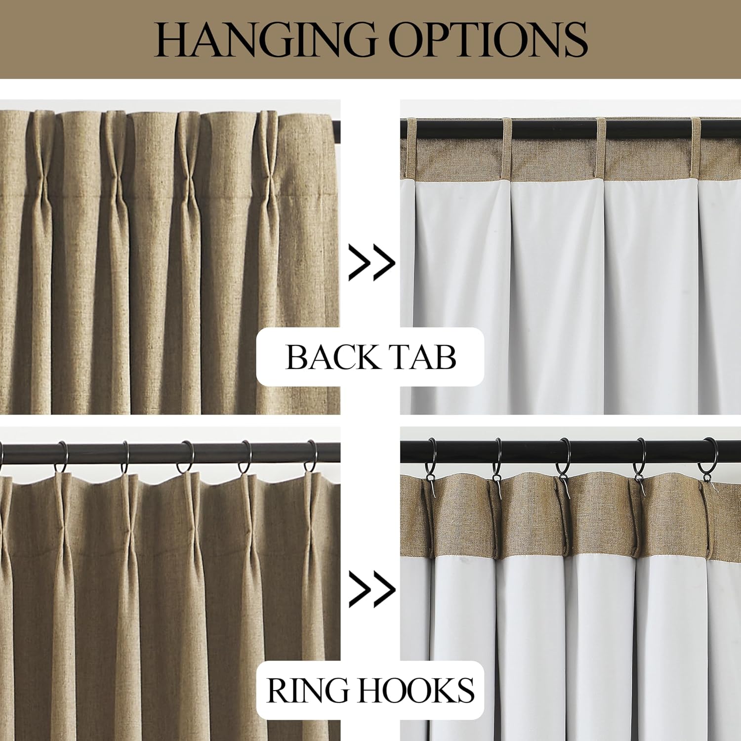 VisionHome Vision Home Brown Pinch Pleated Full Blackout Curtains Linen Blended 60" Wide Thermal Insulated Window Panels 108 inch for Bedro…