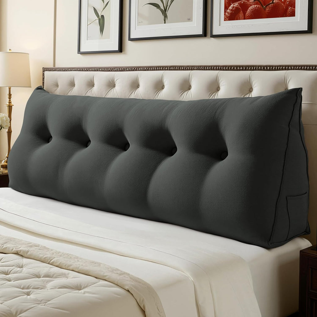 WOWMAX 80% Cotton & 20% Linen Blend Headboard Pillow – Queen Size Reading Wedge Backrest for Bed, Handmade Firm Support Bolster Cushion…