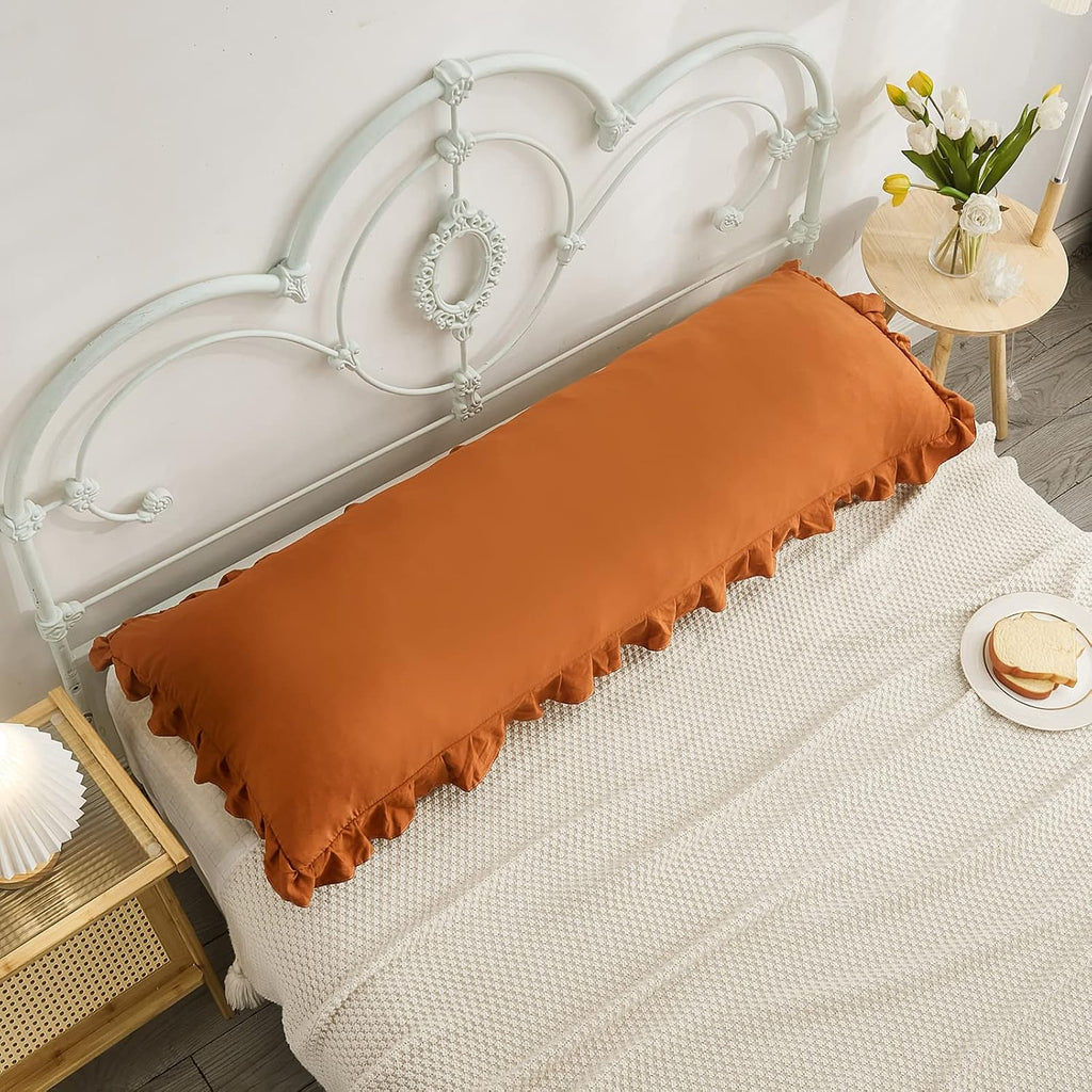 Merryword Burnt Orange Body Pillow Cover 20x54inches Long Pillowcase Shabby Chic Ruffled Fringe Decor Body Pillow Sham Cute Pillowcase (1 B…