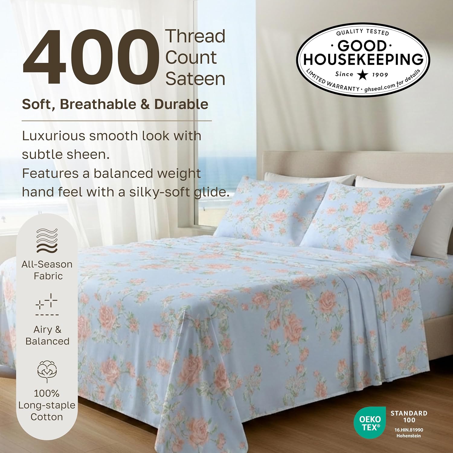 CaliforniaDesignDen California Design Den Soft 100% Cotton Bed Sheets Twin XL Set, 400 Thread Count Good Housekeeping Award Winner, Smooth…