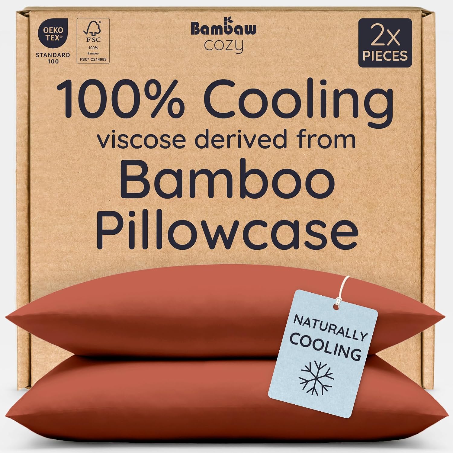 Bambaw 100% Viscose Derived from Bamboo Pillowcases King Size – Set of 2 Cooling Pillow Cases King with Envelope Closure, Soft & Cool Pillo…