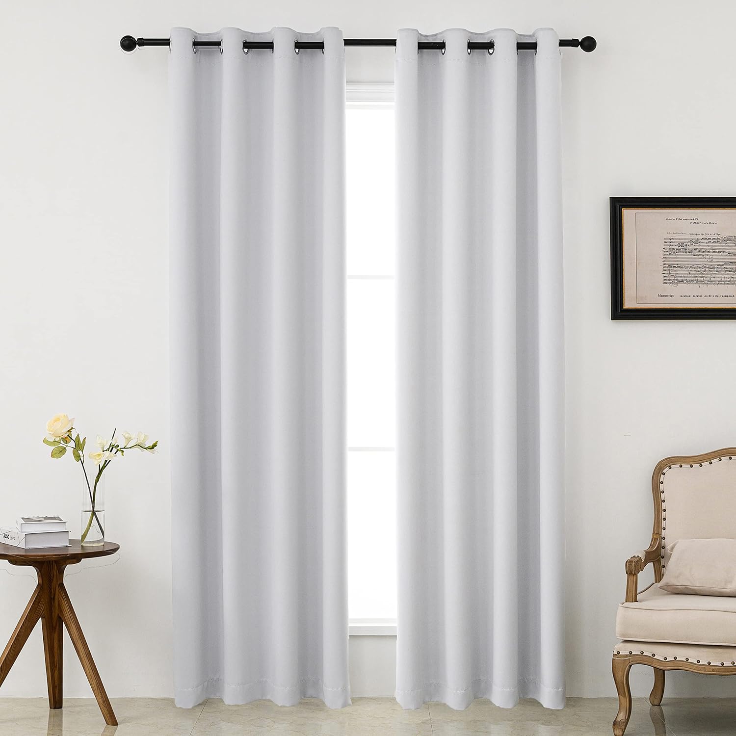 Pickluc Greyish White Blackout Curtains with Grommet 84 Inches Long 2 Panels, Light Blocking Window Drapes for Living Room, Thermal Insulat…