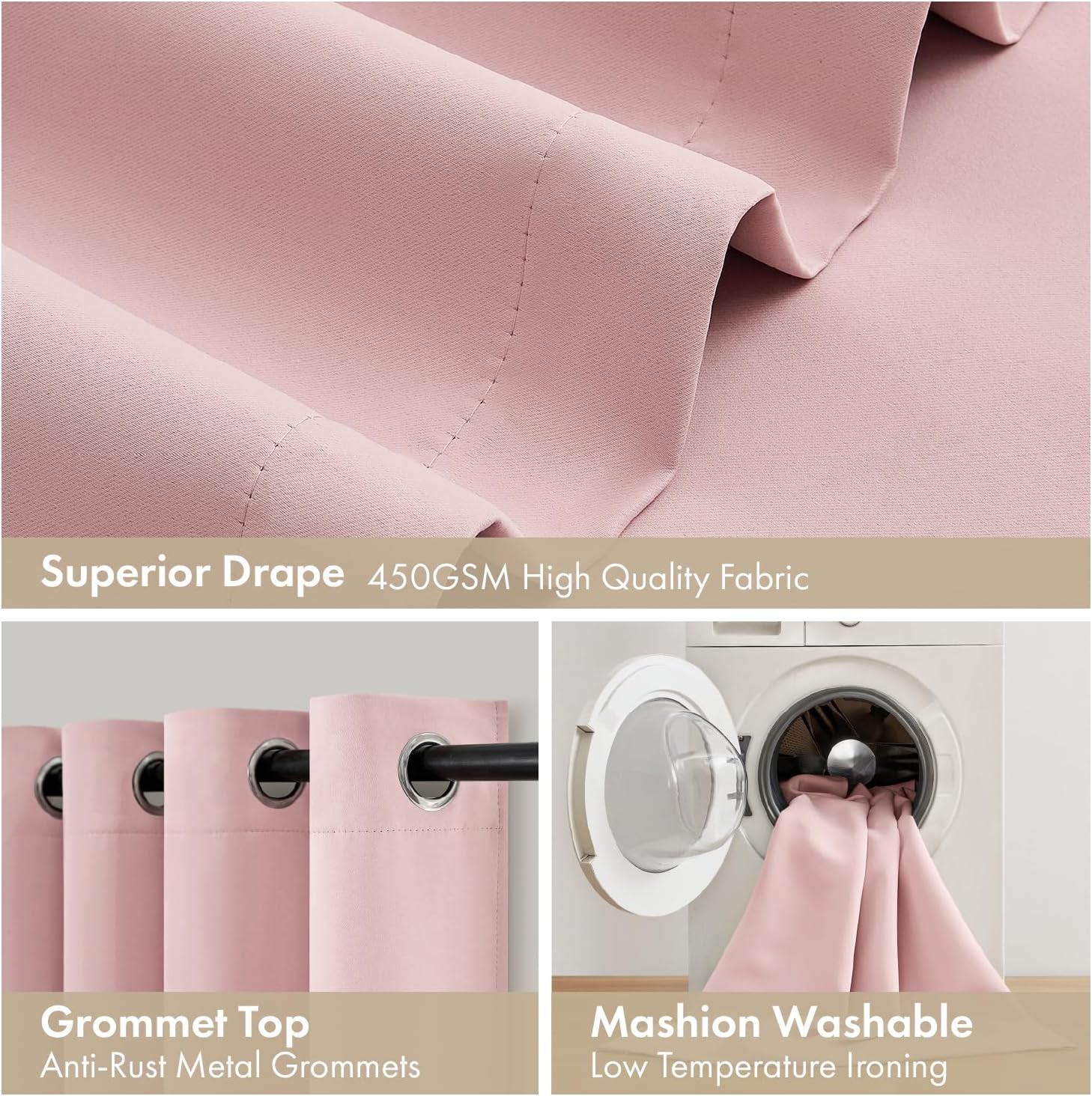 Miulee Baby Pink 100% Blackout Curtains for Girls Bedroom 84 Inch Long, 2 Thick Layers Thermal Insulated Nursery Black Out Window Curtains…