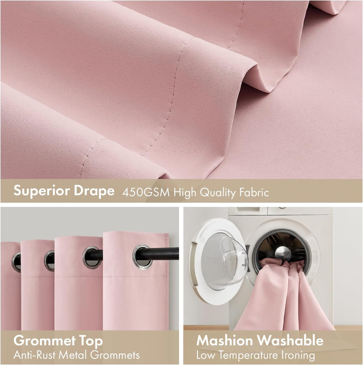 Miulee Baby Pink 100% Blackout Curtains for Girls Bedroom 54 Inch Length, 2 Thick Layers Thermal Insulated Nursery Short Window Curtains wi…