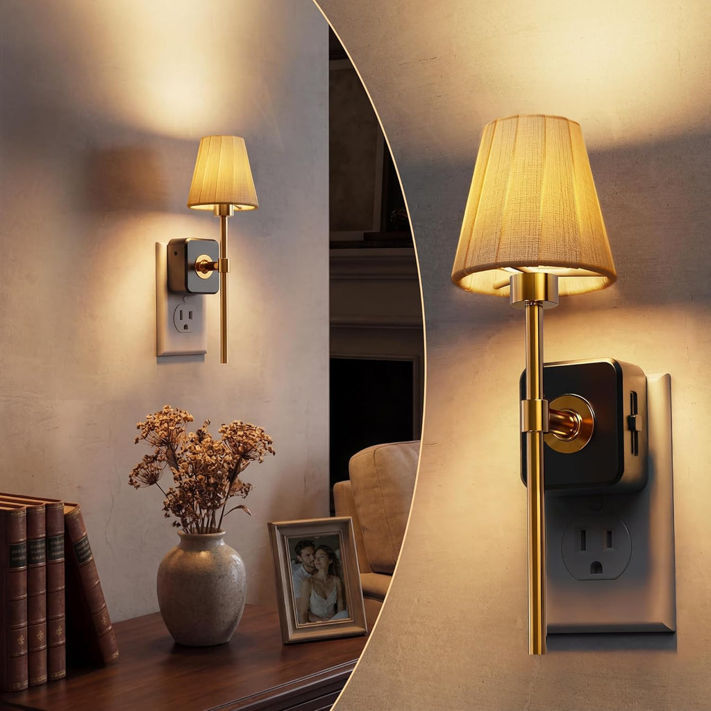 L LOHAS LED Night Lights Plug into Wall, Pleated Fabric Cover Night Light, Dusk to Dawn Sensor Vintage Nightlight, 0-100LM Dimmable, for…