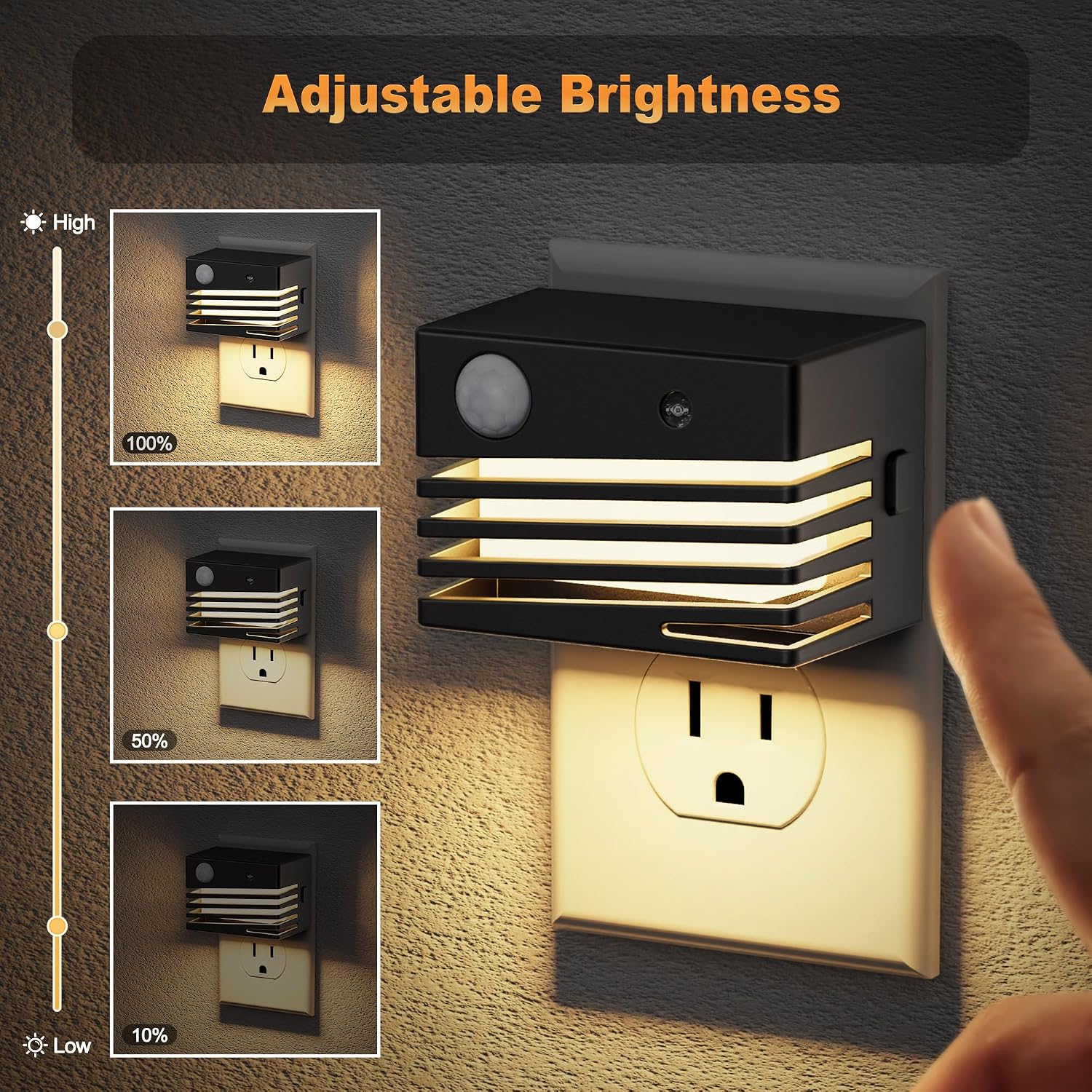 JandCase Motion Sensor Night Light, [2 Pack] Night Lights Plug into Wall, Dusk to Dawn & Motion Sensor, 3 Level Brightness Dimmable Plug…
