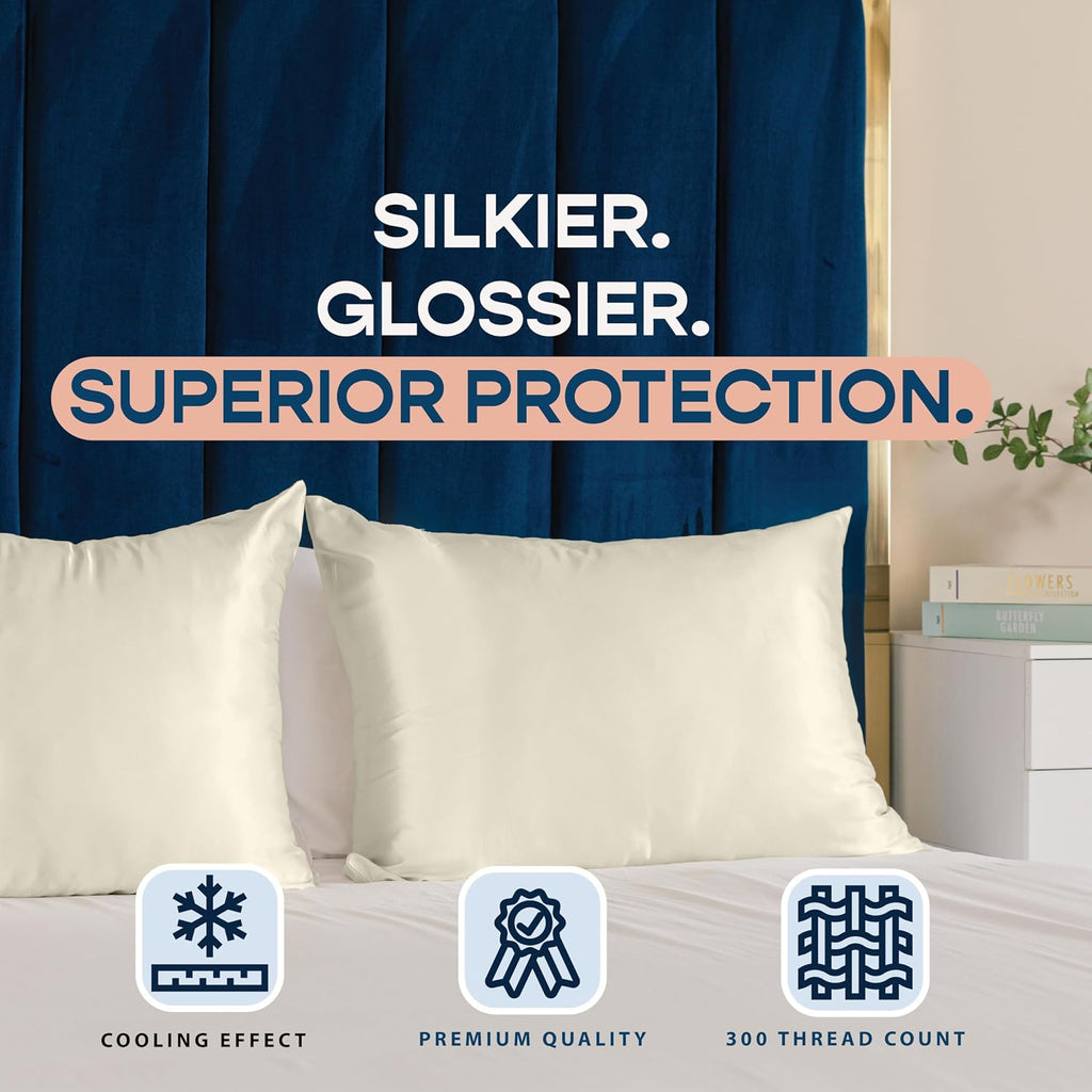 Blissford Satin Pillowcase with Zipper, for Hair and fabric comfort, Feels Soft and Cool Like a Silk Pillowcase, Satin Pillow Cases 2…