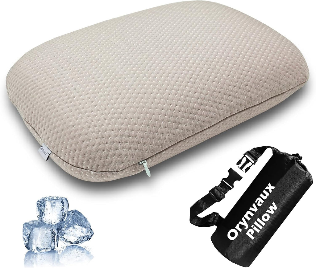 BetterSleepAnywhere! Cooling Camping Pillow, Memory Foam Travel Pillow with Adjustable Buckle Strap & Storage Bag