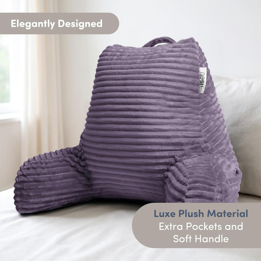 Nestl Reading Pillow with Shredded Memory Foam, Luxe Cut Plush Back Pillow for Sitting Up in Bed, Back and Arms Adjustable Support for…