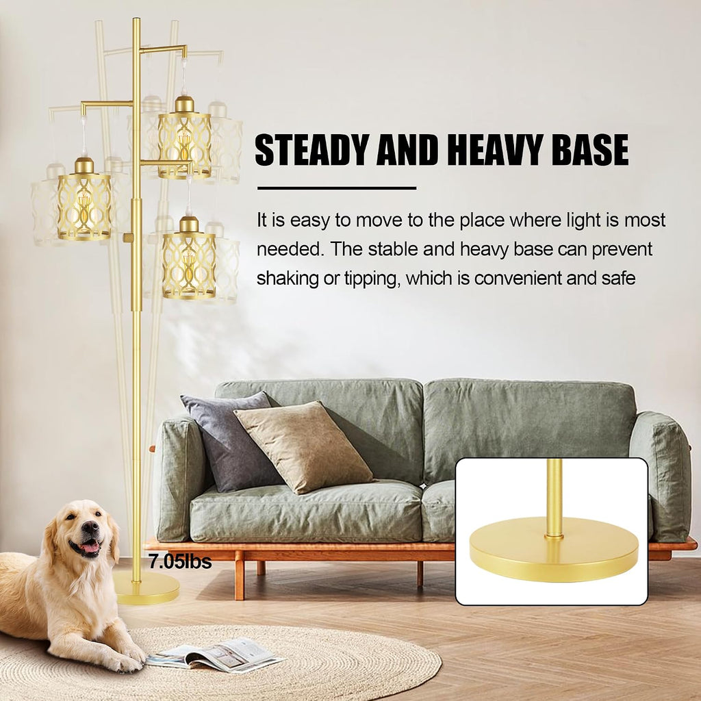 ROTTOGOON 68" Gold Floor Lamp, Dimmable Industrial Floor Lamps for Living Room, 3 Light Rustic Standing Tall Lamp Including 3 PCS 6W E26…