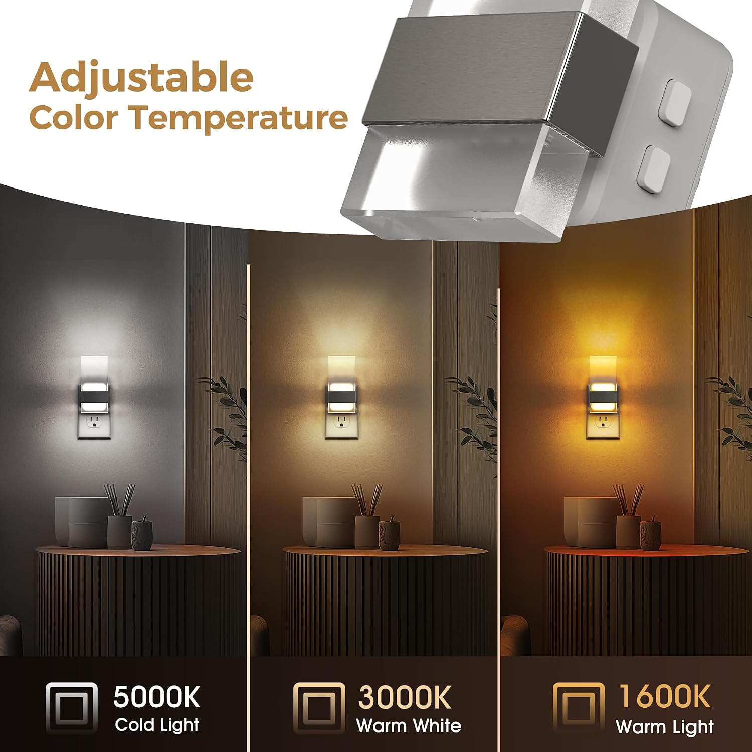 L LOHAS LED Night Light, 2 Pack Adjustable Color Temperature Night Lights Plug Into Wall, 2000K/3000K/5000K 3CCT Nightlight, Dusk to Dawn…