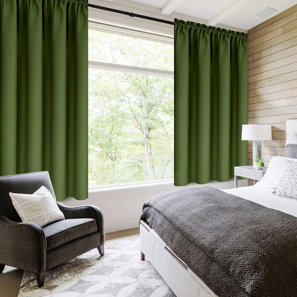Dwcn Olive Green Room Darkening Blackout Curtains - Thermal Insulated Privacy Energy Saving Window Curtain Drapes 38 x 63 inch Length, Set…