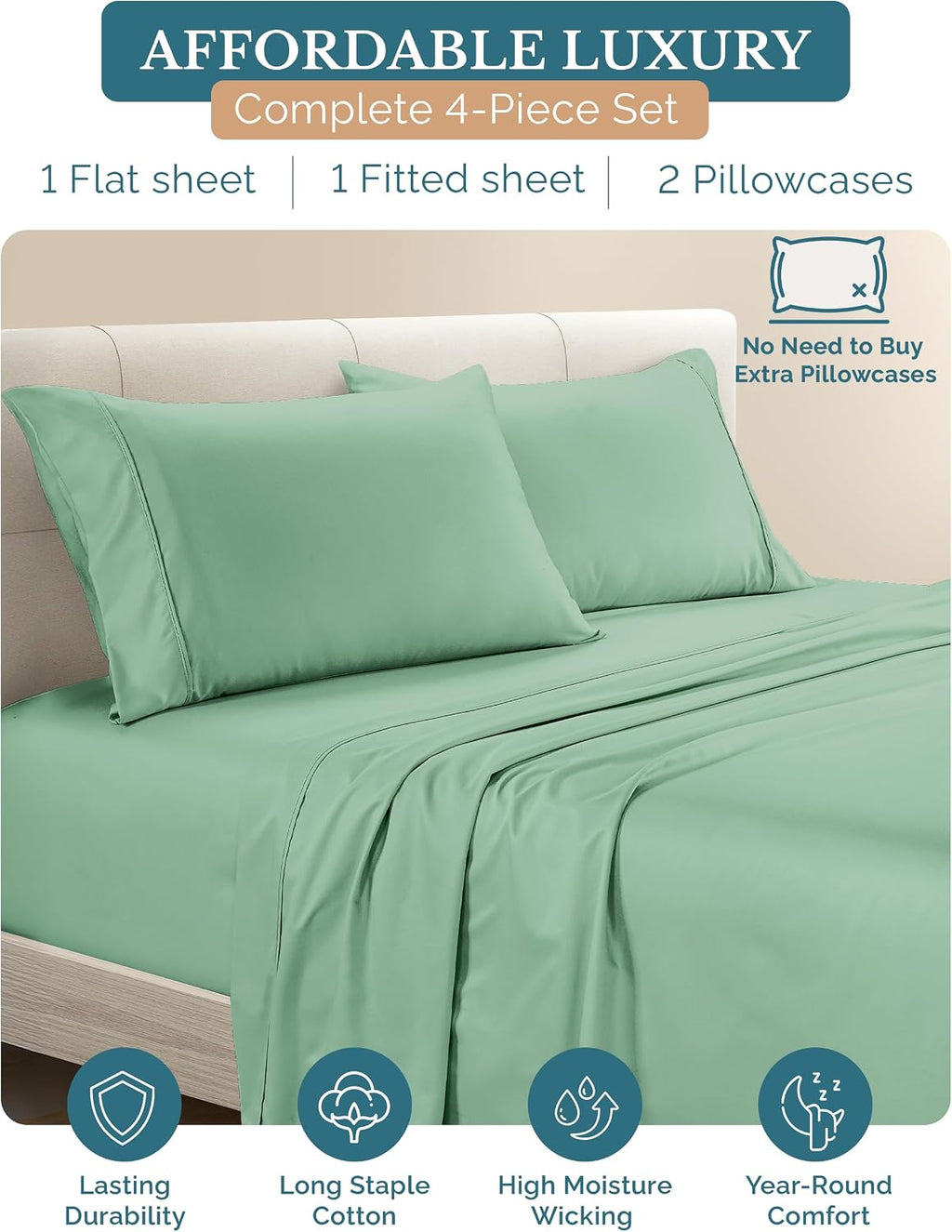 Casa Platino Twin Size Sheets Set, 4 Piece 100% Cotton Bed Set with 500 Thread Count Silky Sateen Finish, Ideal for Everyday Use, 15 Inch…