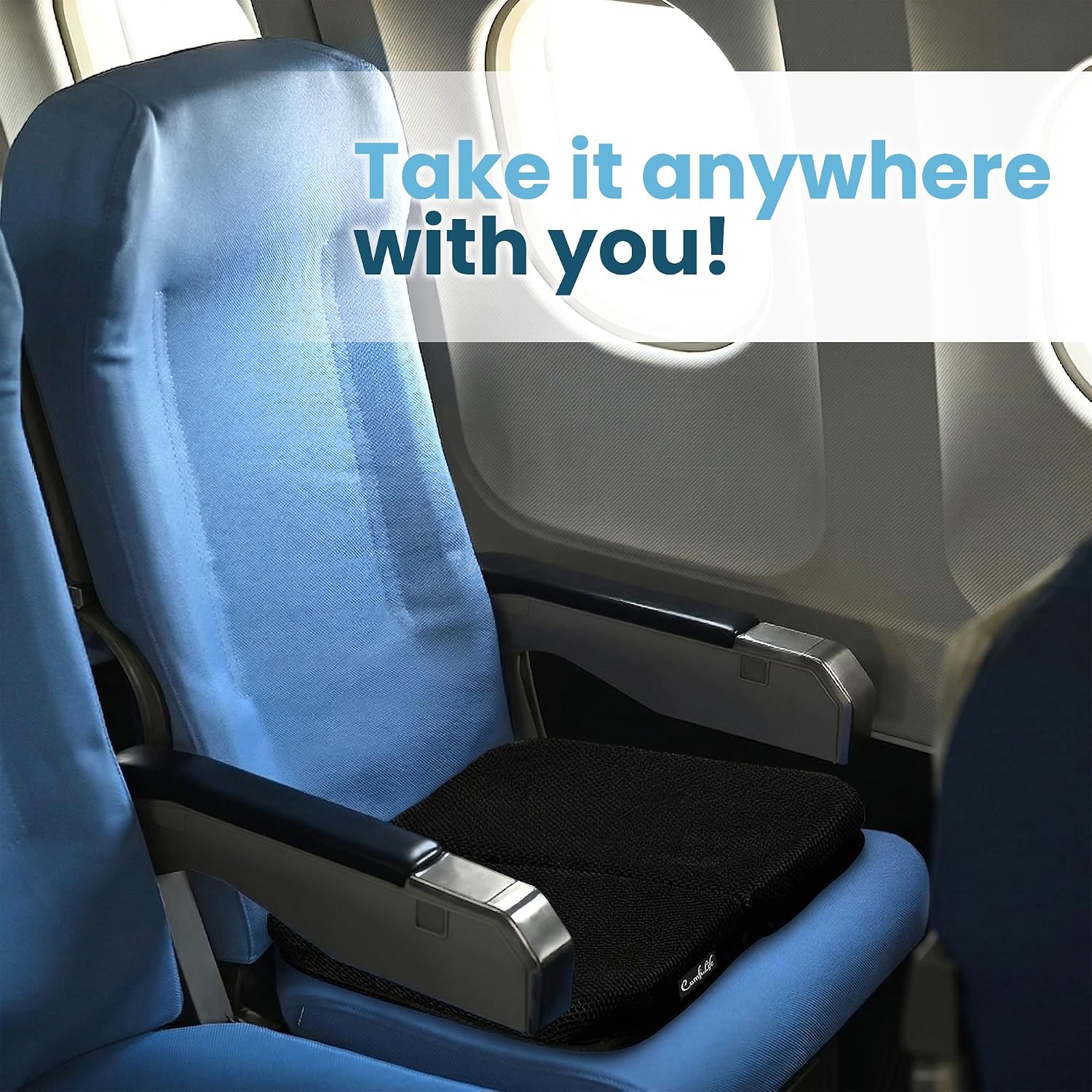 ComfiLife Ergo-Gel + Comfort Foam Airplane Seat Cushion – Travel Seat Cushion – Compact, Foldable, Portable Comfort Black