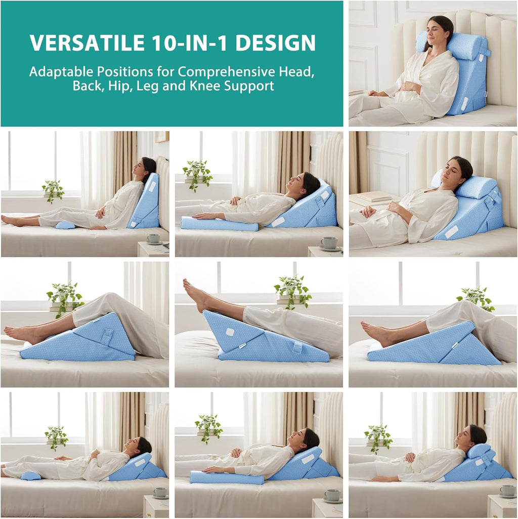 Bedluxe 3Pcs Orthopedic Bed Wedge Pillow Set, Foam Wedge Pillow Post Surgery for Back, Leg and Knee Support, Adjustable 9&12 Inch Folding T…