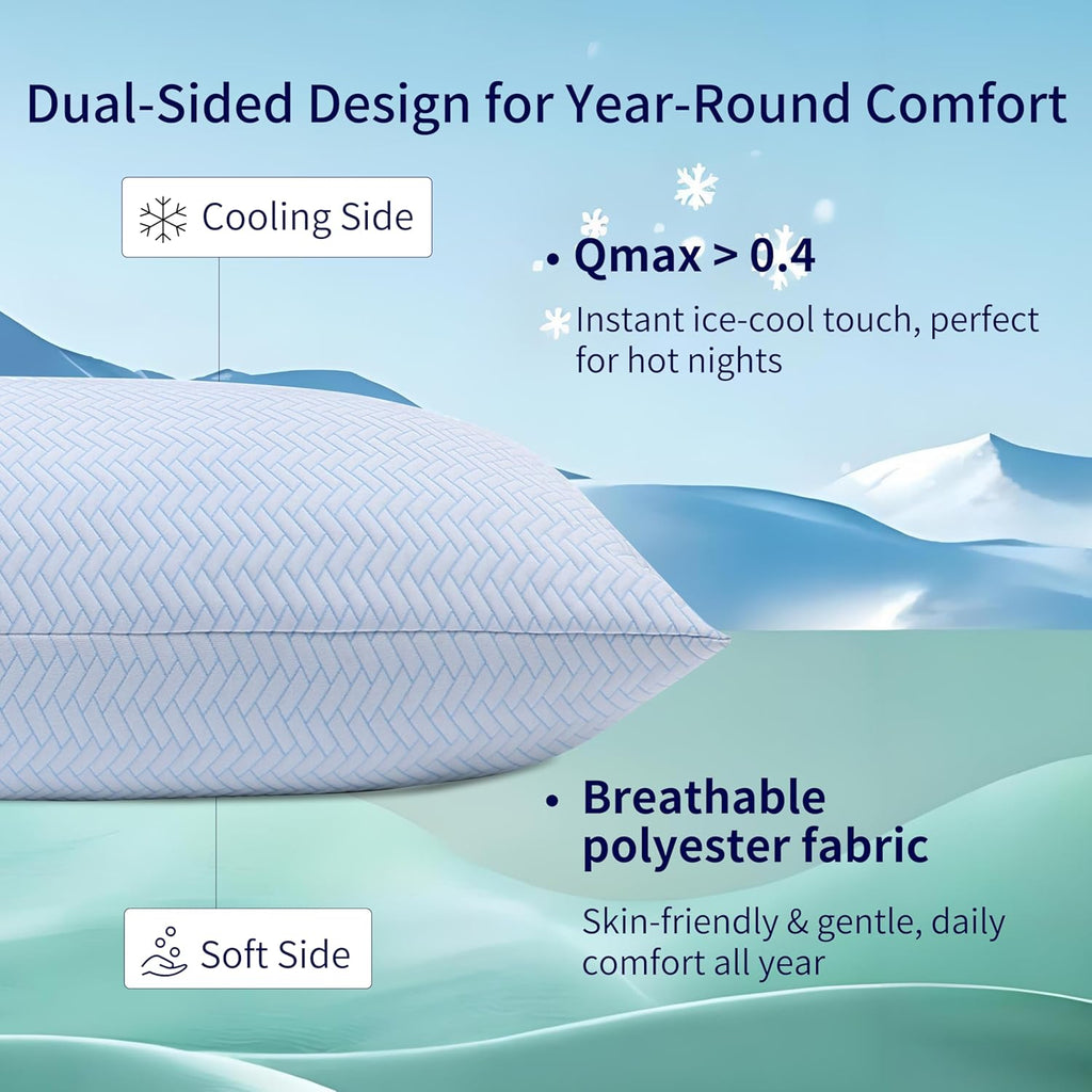 Downcool Cooling Pillow King Size Set of 2, Adjustable Shredded Memory Foam Pillows for Sleeping, Cool Bed Pillows for Hot Sleepers, Soft S…
