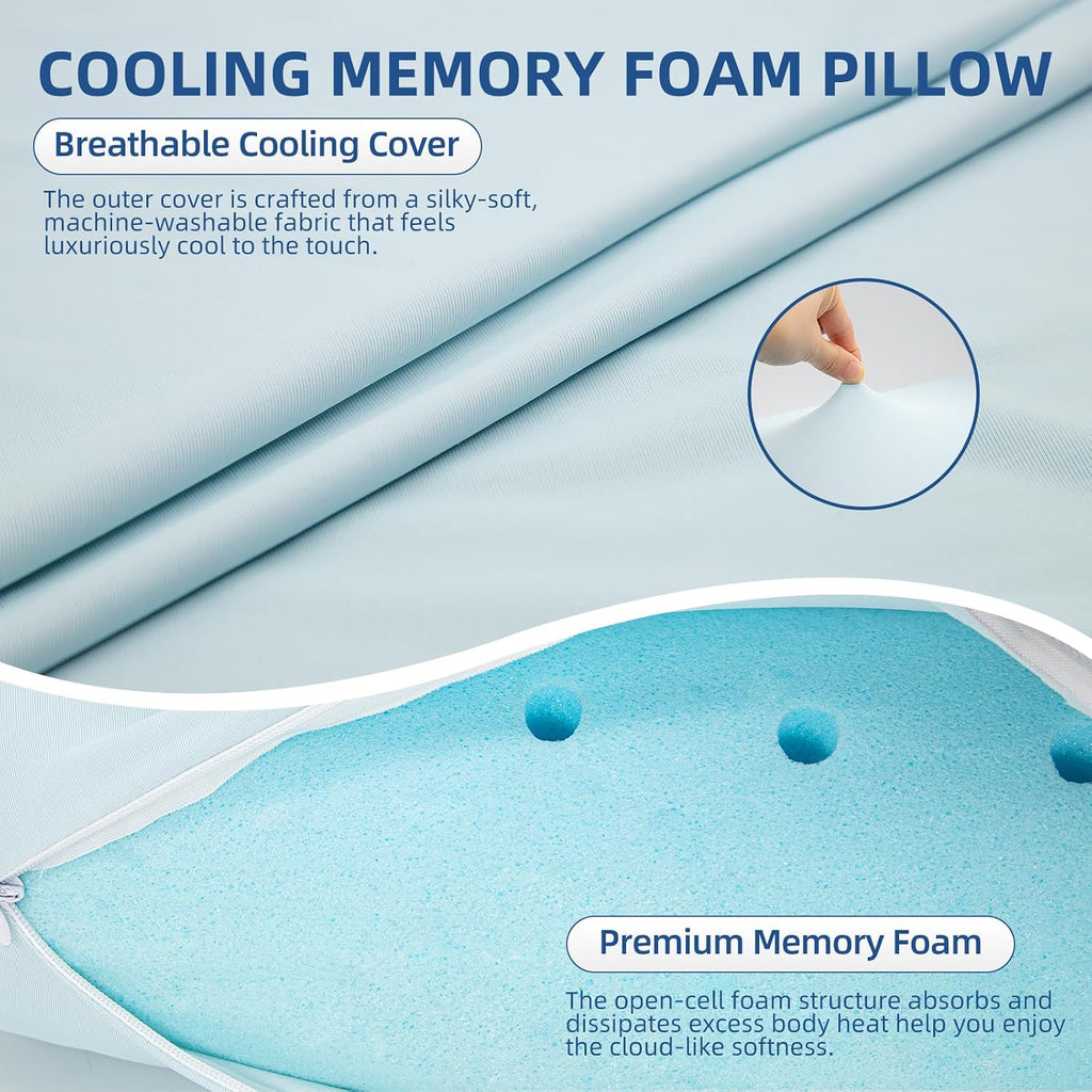 Sycoodeal HIMOON Cooling Memory Foam Pillow, Bed Pillow for Sleeping, King Size, Breathable Memory Foam, Support with Washable Cover for Ba…