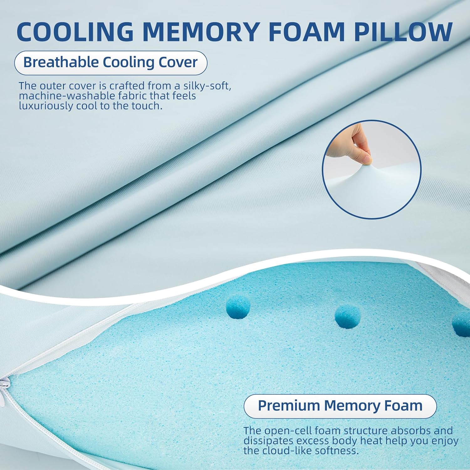 Sycoodeal HIMOON Cooling Memory Foam Pillow, Bed Pillow for Sleeping, King Size, Breathable Memory Foam, Support with Washable Cover for Ba…