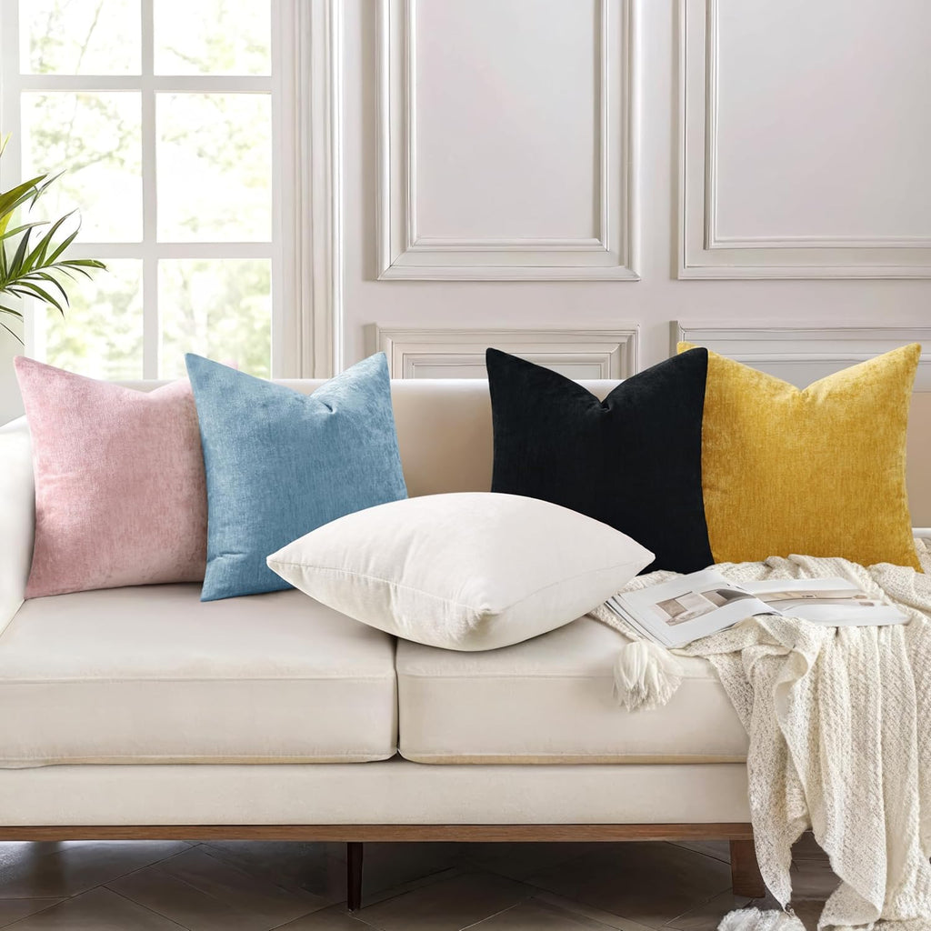 decorUhome Chenille Grey Blue Throw Pillow Covers 12x20 Inch Set of 2, Decorative Soft Couch Pillow Covers Solid Dyed Accent Farmhouse Neut…